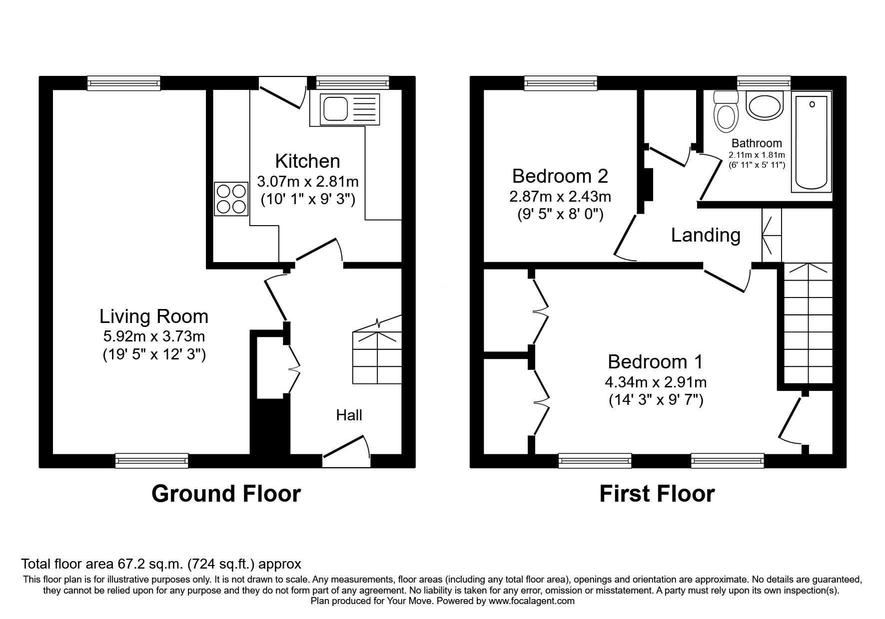 Floorplan of 2 bedroom Mid Terrace House for sale, Craigburn Court, Falkirk, Stirlingshire, FK1