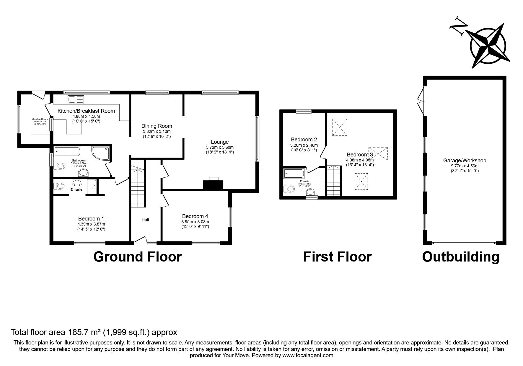 Floorplan of 4 bedroom Detached Bungalow for sale, Throwley Forstal, Faversham, Kent, ME13