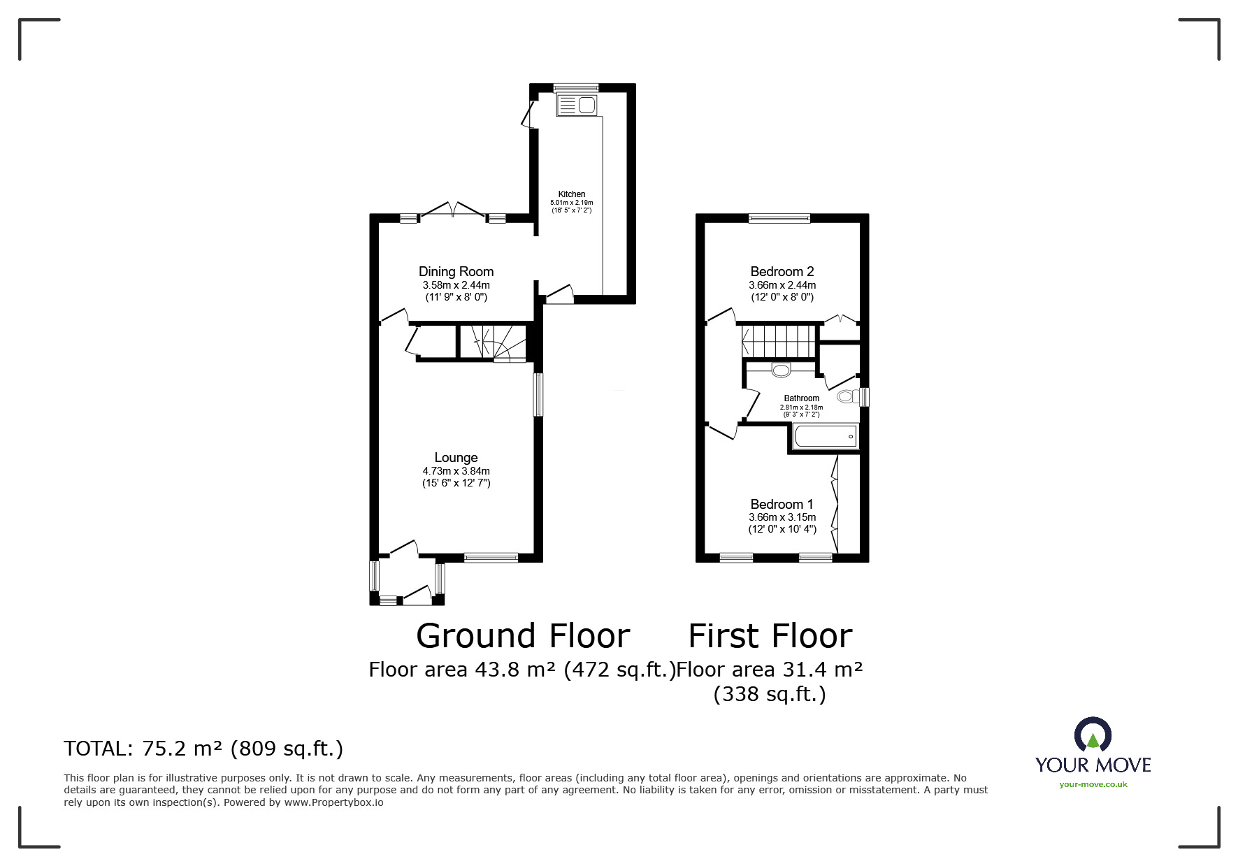 Floorplan of 2 bedroom Semi Detached House for sale, Murton Place, Seasalter Road, Faversham, ME13