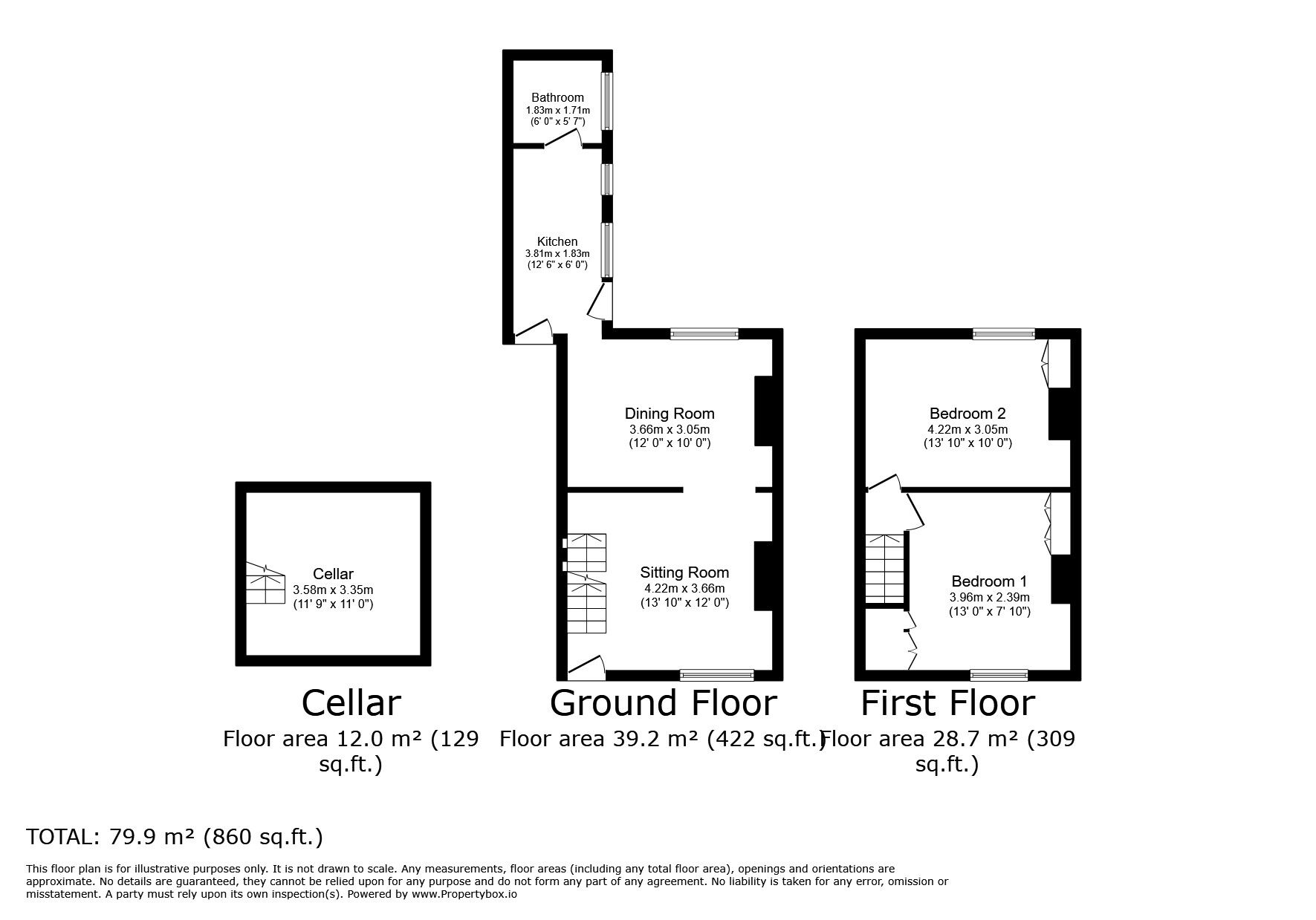 Floorplan of 2 bedroom Semi Detached House for sale, Ospringe Road, Faversham, Kent, ME13