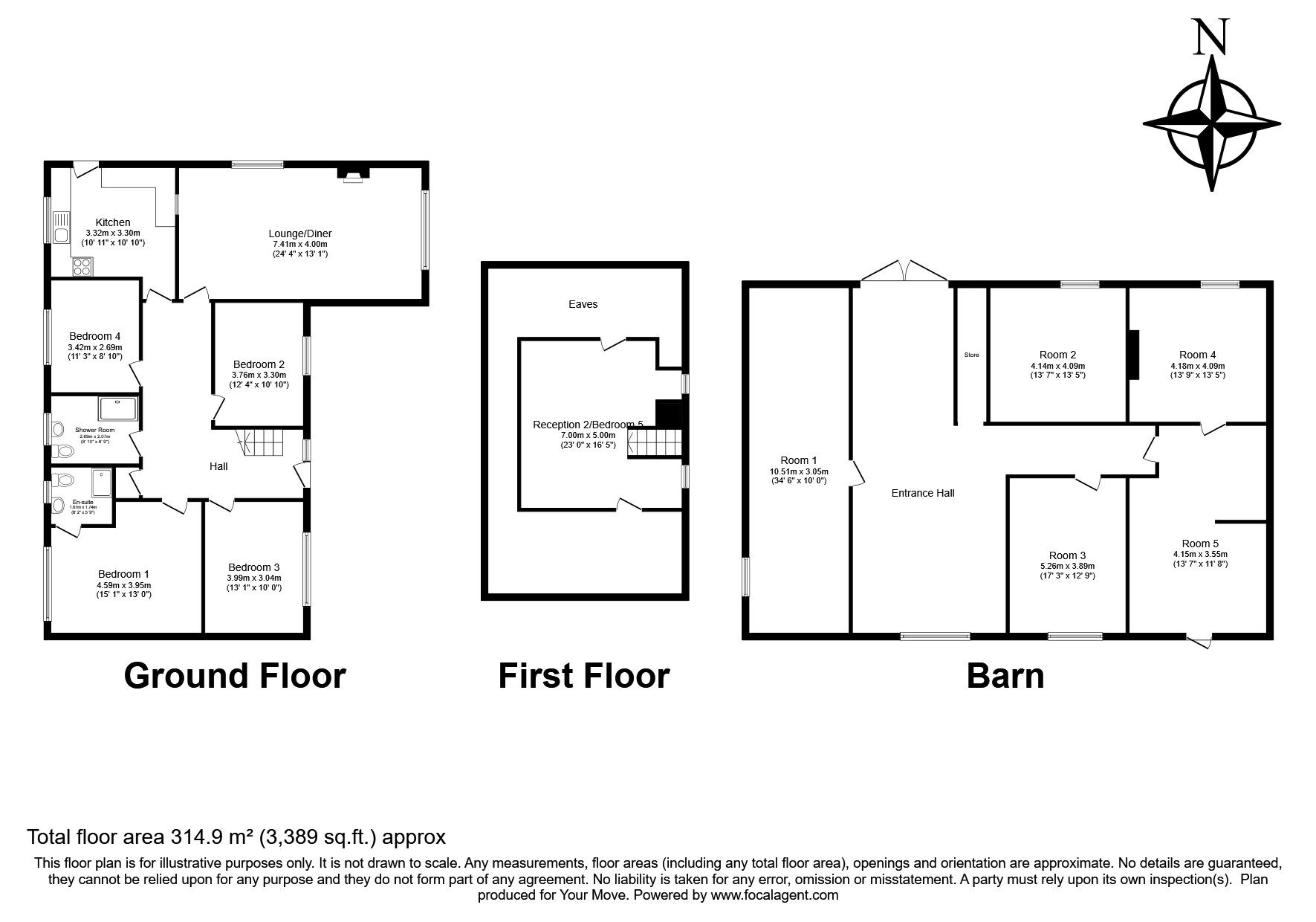 Floorplan of 4 bedroom Detached Bungalow for sale, Abbots Hill, Ospringe, Kent, ME13