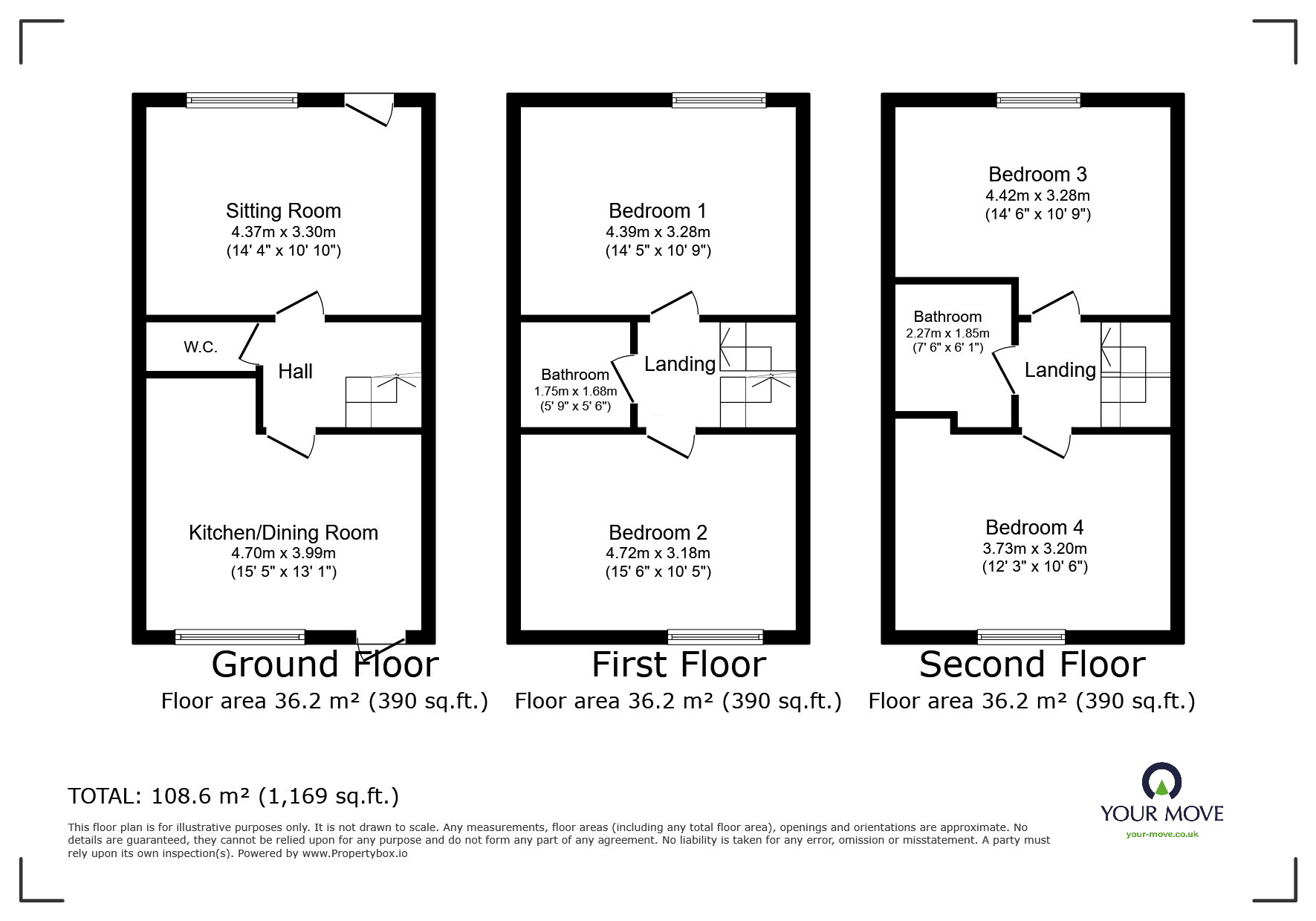 Floorplan of 4 bedroom Mid Terrace House to rent, West Street, Faversham, Kent, ME13