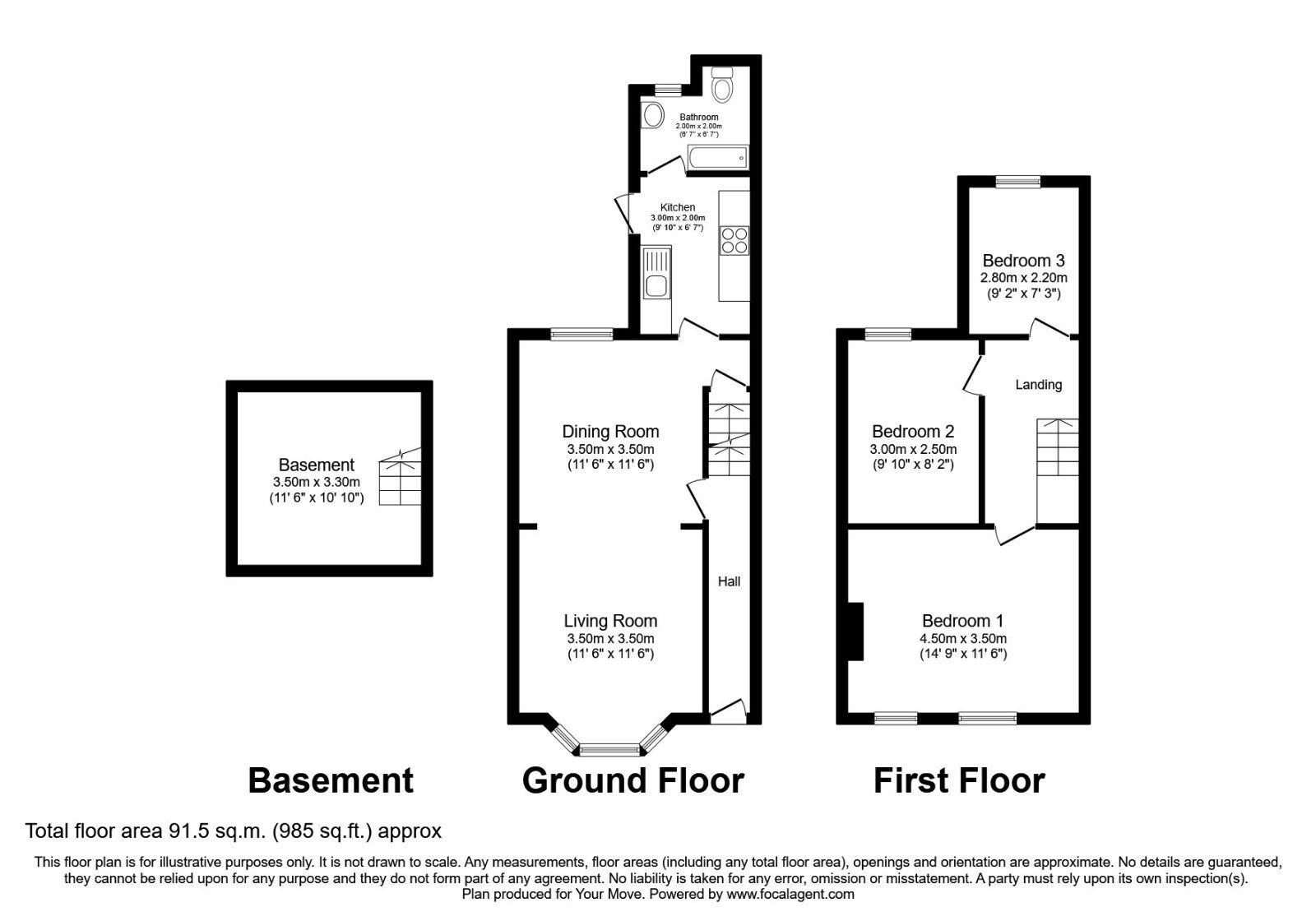 Floorplan of 3 bedroom Mid Terrace House to rent, Canterbury Street, Gillingham, Kent, ME7