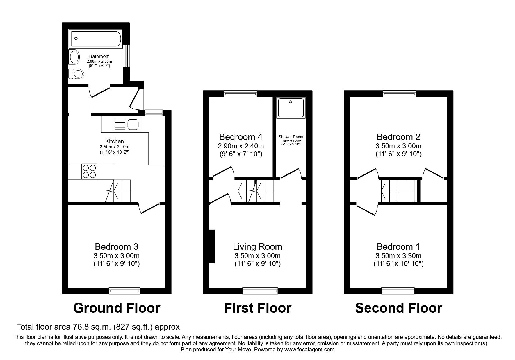 Floorplan of 3 bedroom Mid Terrace House to rent, Otway Street, Gillingham, Kent, ME7