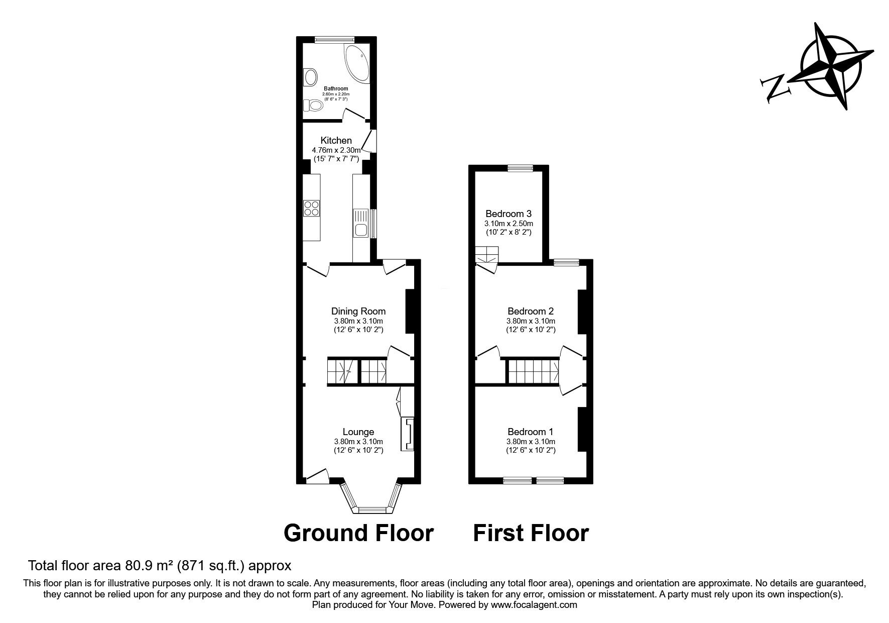 Floorplan of 3 bedroom Mid Terrace House for sale, Corporation Road, Gillingham, Kent, ME7