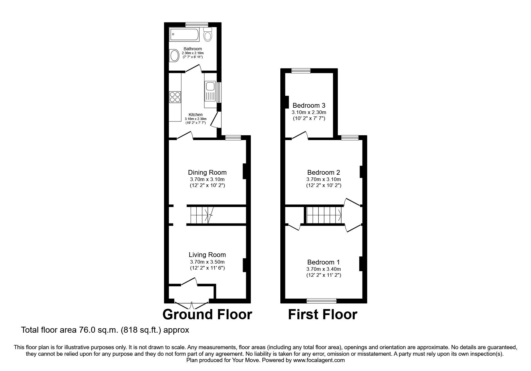 Floorplan of 3 bedroom Mid Terrace House to rent, Chaucer Road, Gillingham, Kent, ME7