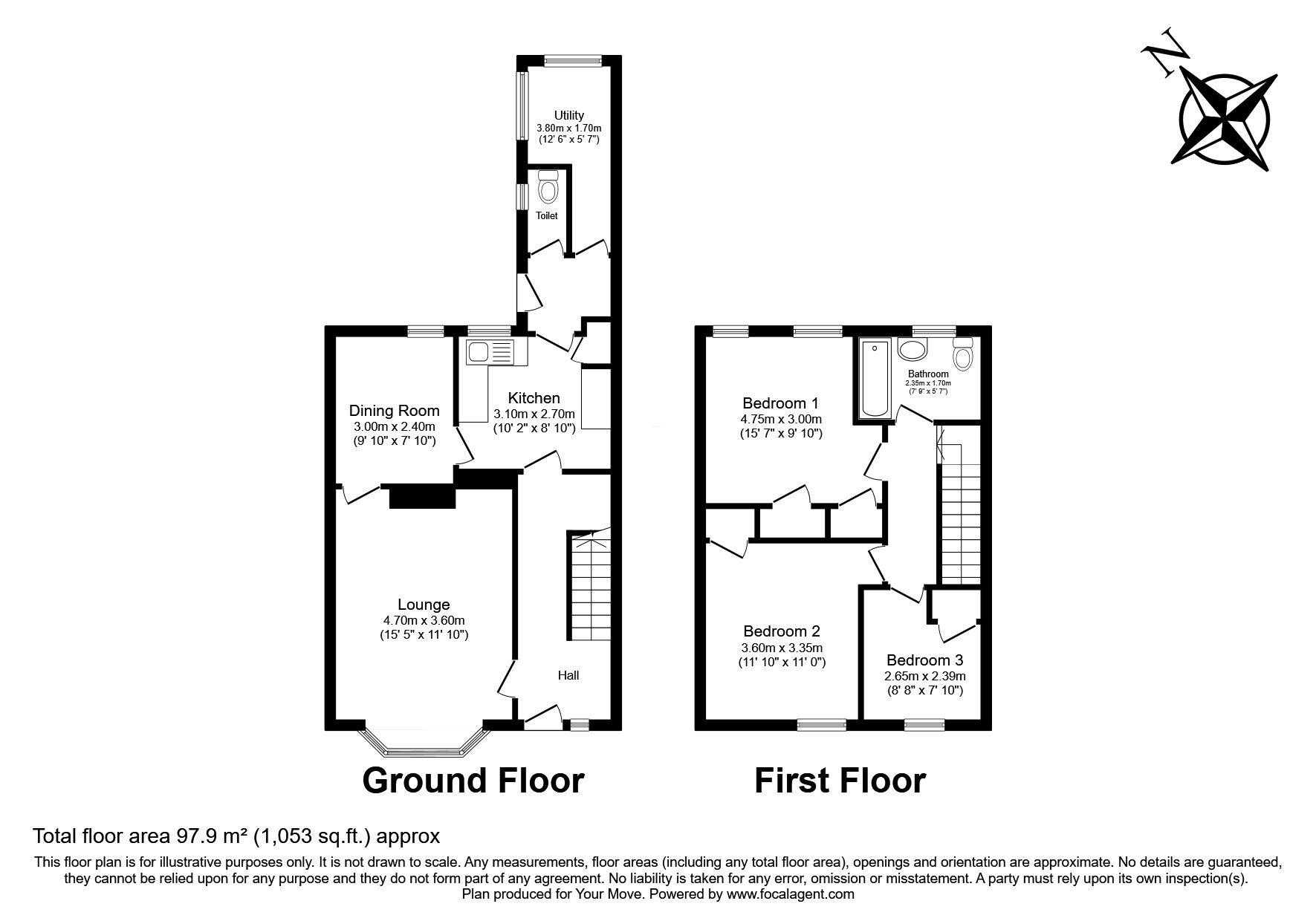 Floorplan of 3 bedroom Mid Terrace House for sale, Milburn Road, Gillingham, Kent, ME7