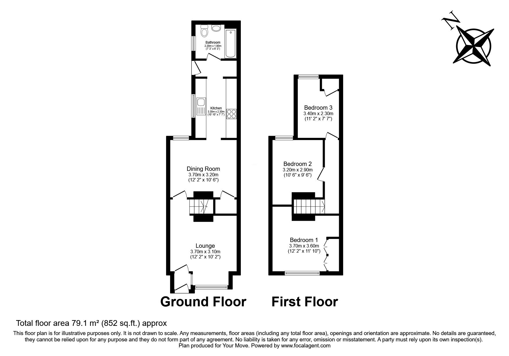 Floorplan of 3 bedroom Mid Terrace House to rent, Imperial Road, Gillingham, Kent, ME7