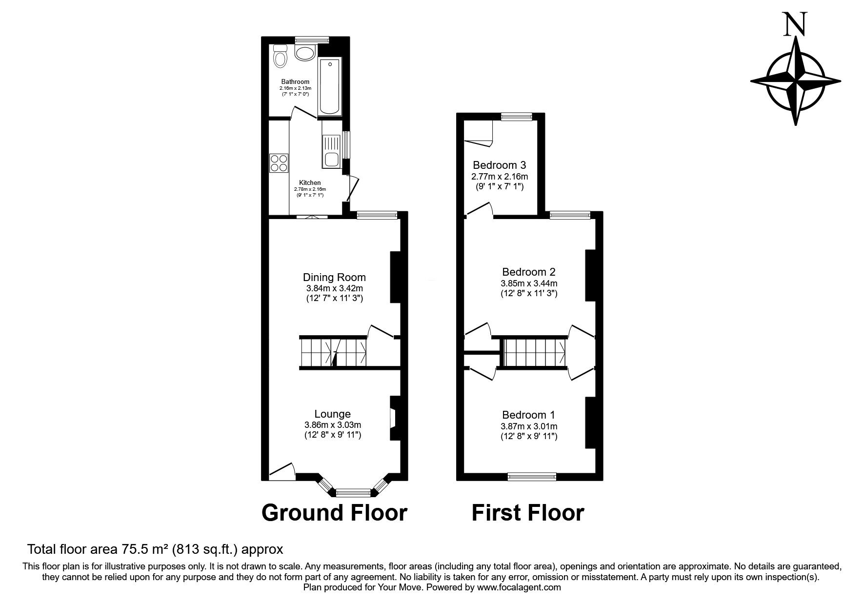 Floorplan of 3 bedroom Mid Terrace House for sale, Granville Road, Gillingham, Kent, ME7