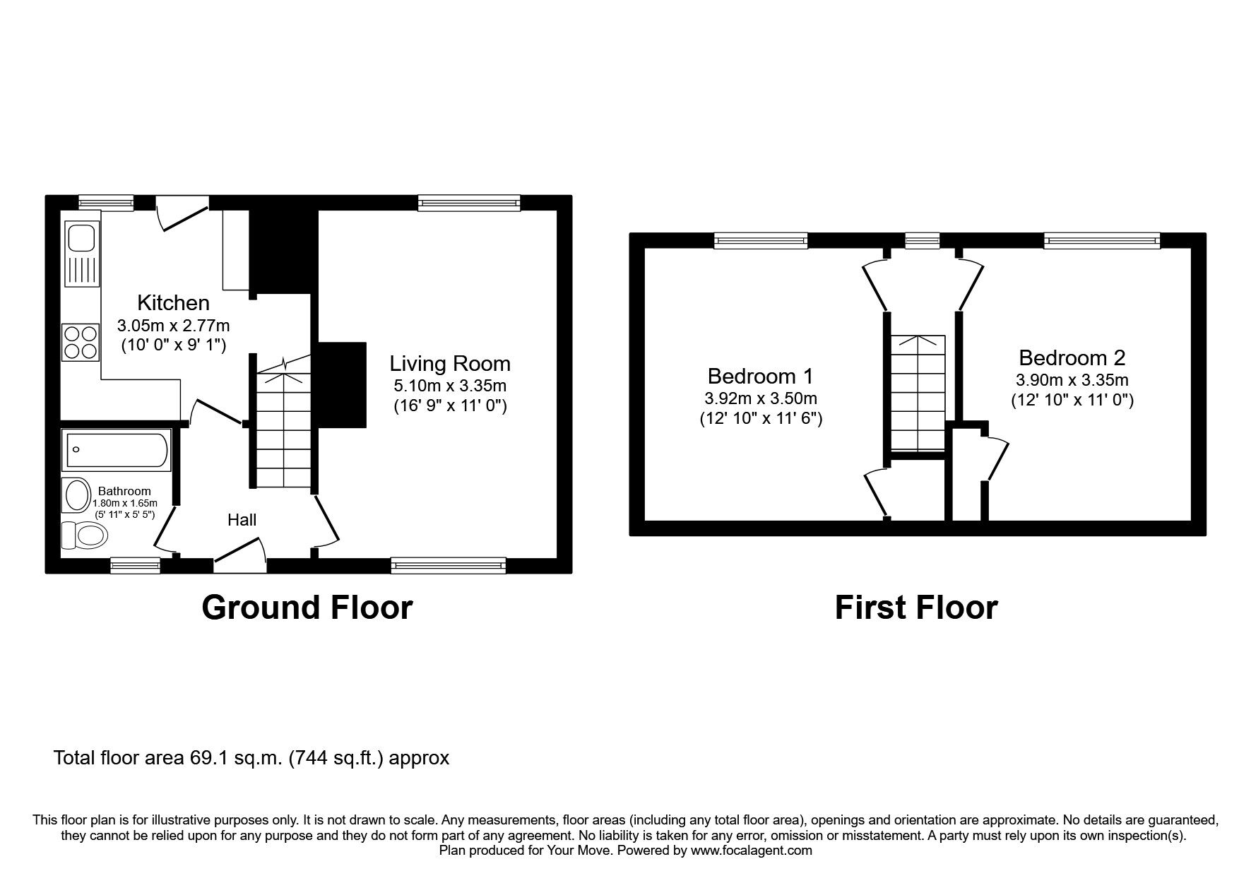 Floorplan of 2 bedroom Mid Terrace House to rent, Alexander Road, Glenrothes, Fife, KY7