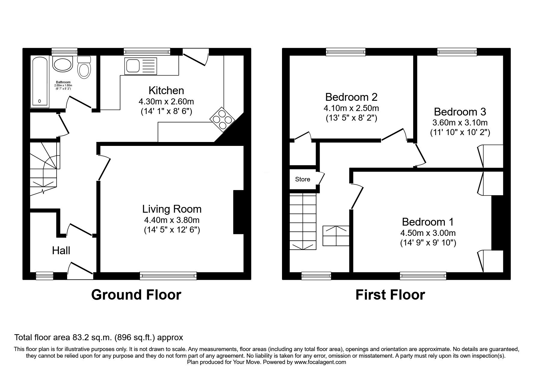 Floorplan of 3 bedroom Mid Terrace House for sale, Carleton Avenue, Glenrothes, KY7