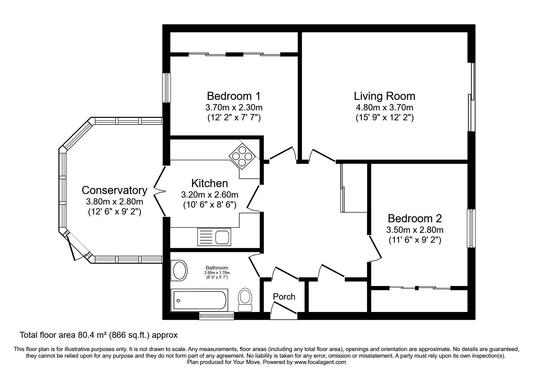 Floorplan of 2 bedroom Detached Bungalow for sale, Cedar Drive, Glenrothes, KY7