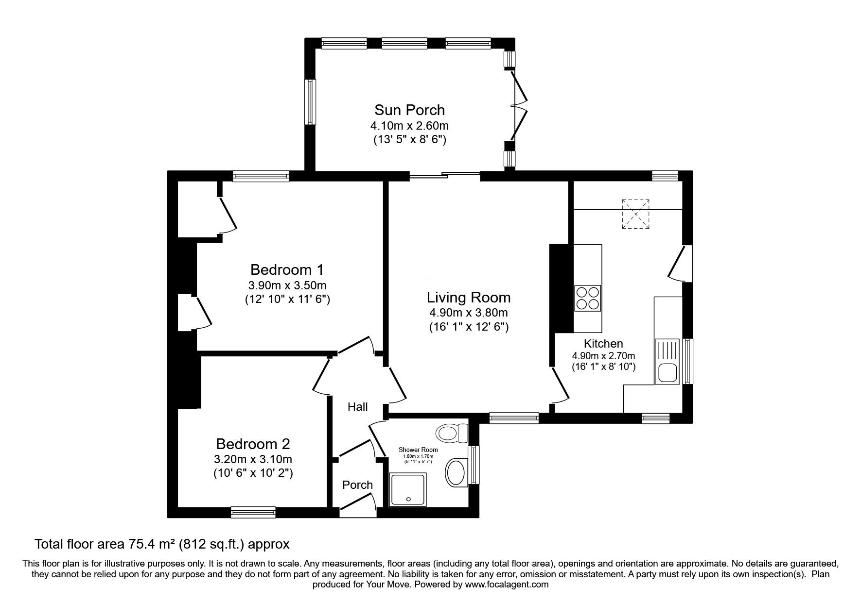 Floorplan of 2 bedroom Semi Detached Bungalow for sale, Dundonald Park, Cardenden, Fife, KY5