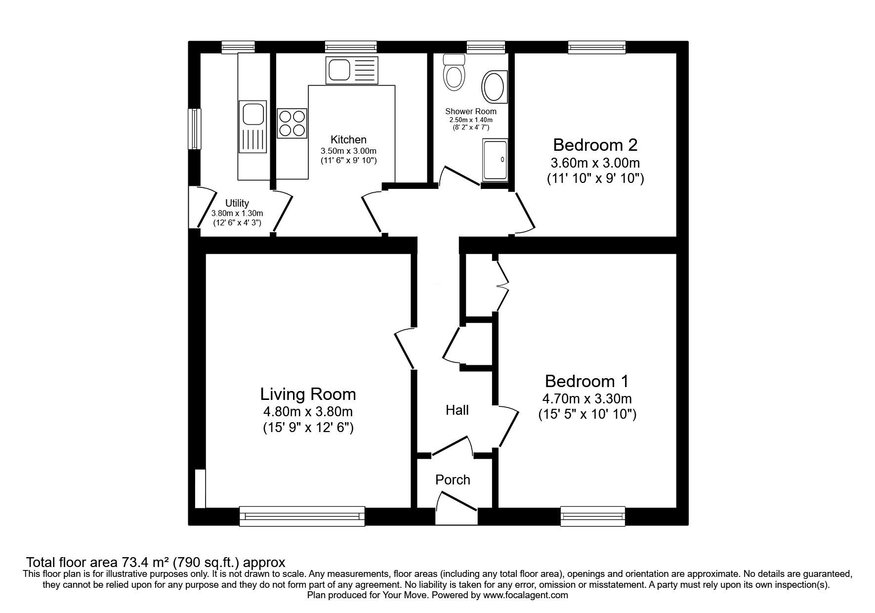 Floorplan of 2 bedroom Semi Detached Bungalow for sale, Rossie Cottages, Cupar, Fife, KY14