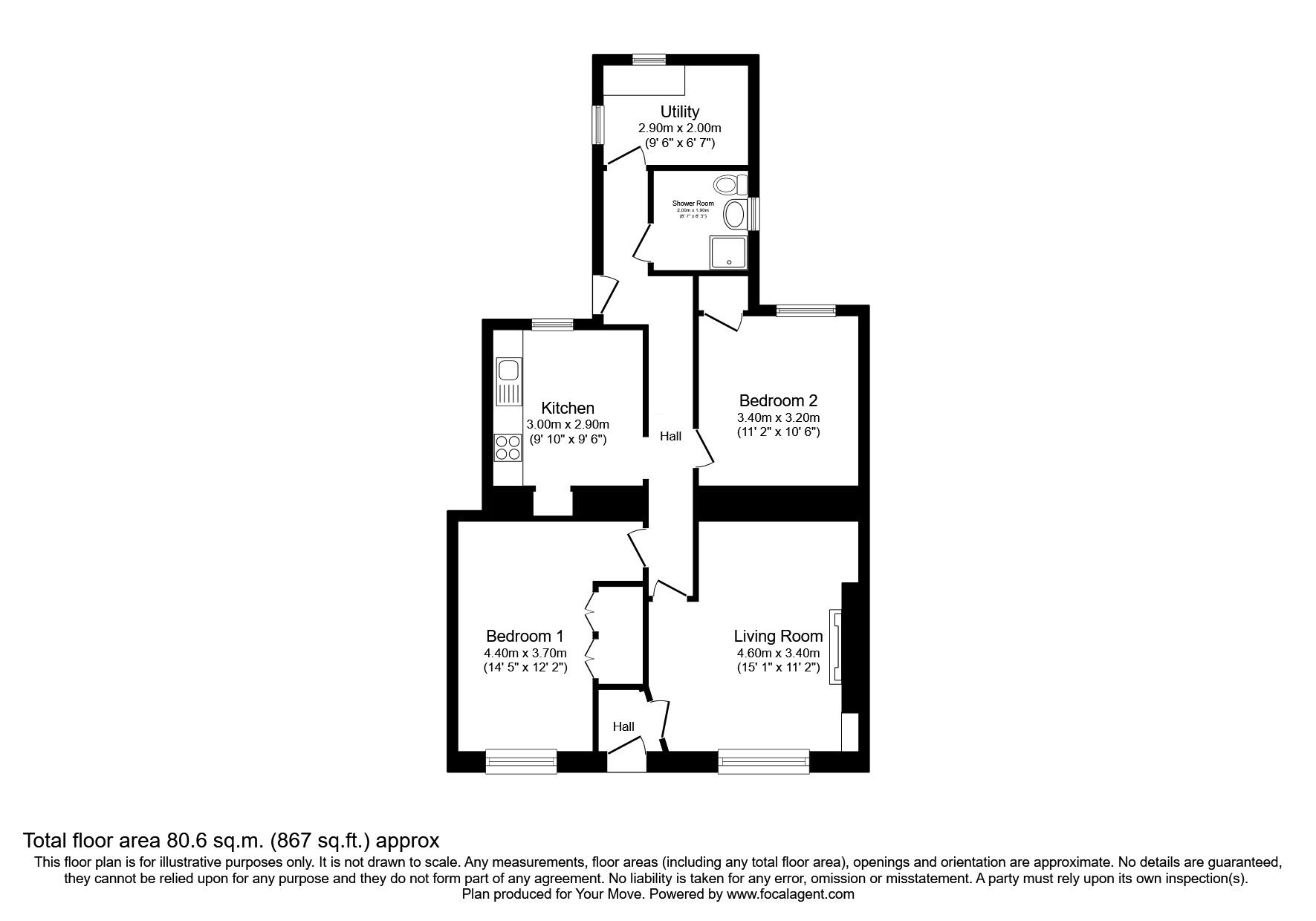 Floorplan of 2 bedroom Mid Terrace Bungalow for sale, North Street, Kettlebridge, Fife, KY15