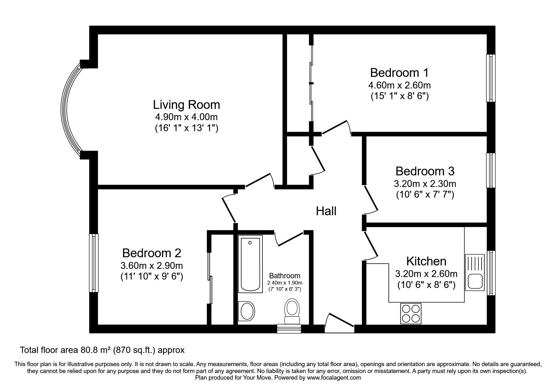 Floorplan of 3 bedroom Semi Detached Bungalow for sale, Balgeddie Gardens, Glenrothes, Fife, KY6