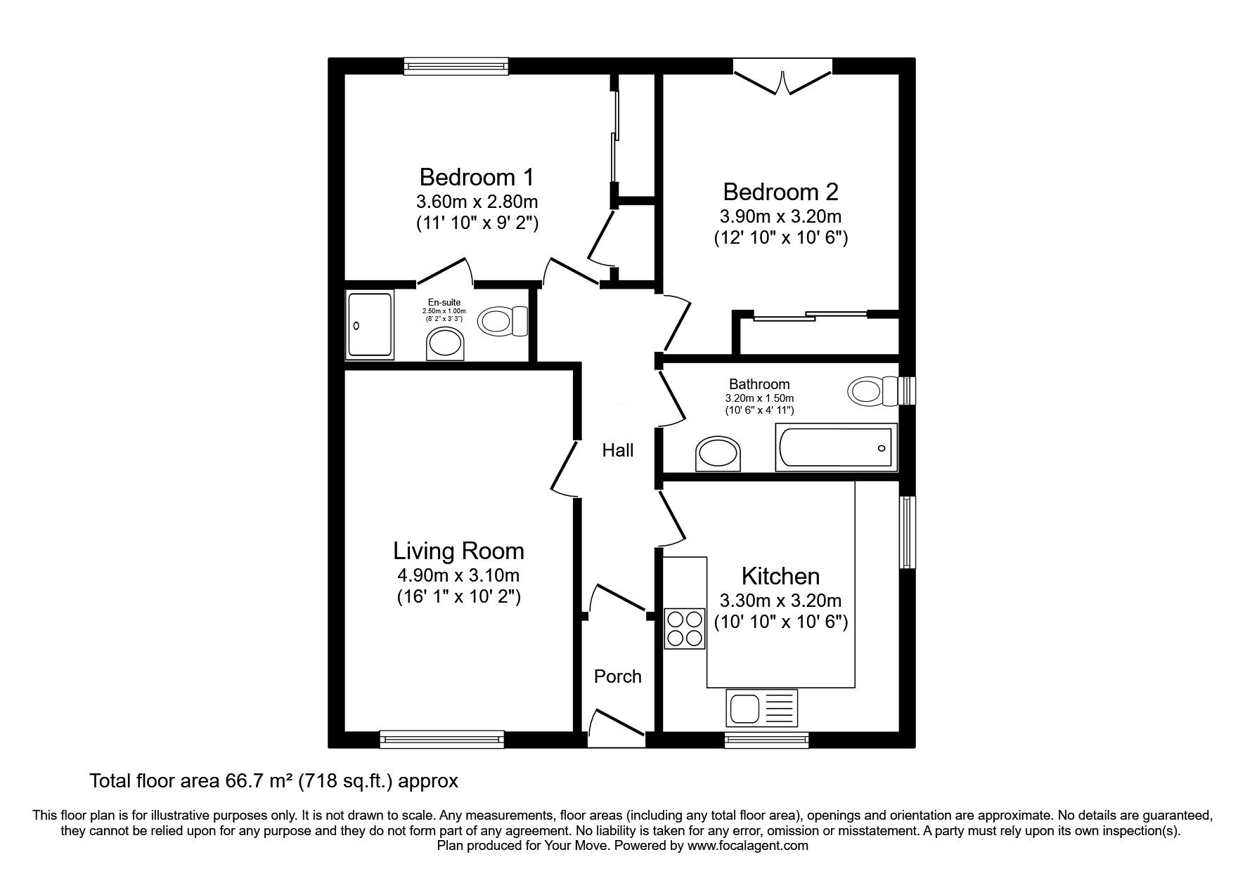 Floorplan of 2 bedroom Mid Terrace Bungalow for sale, East Mill Court, Strathmiglo, Fife, KY14