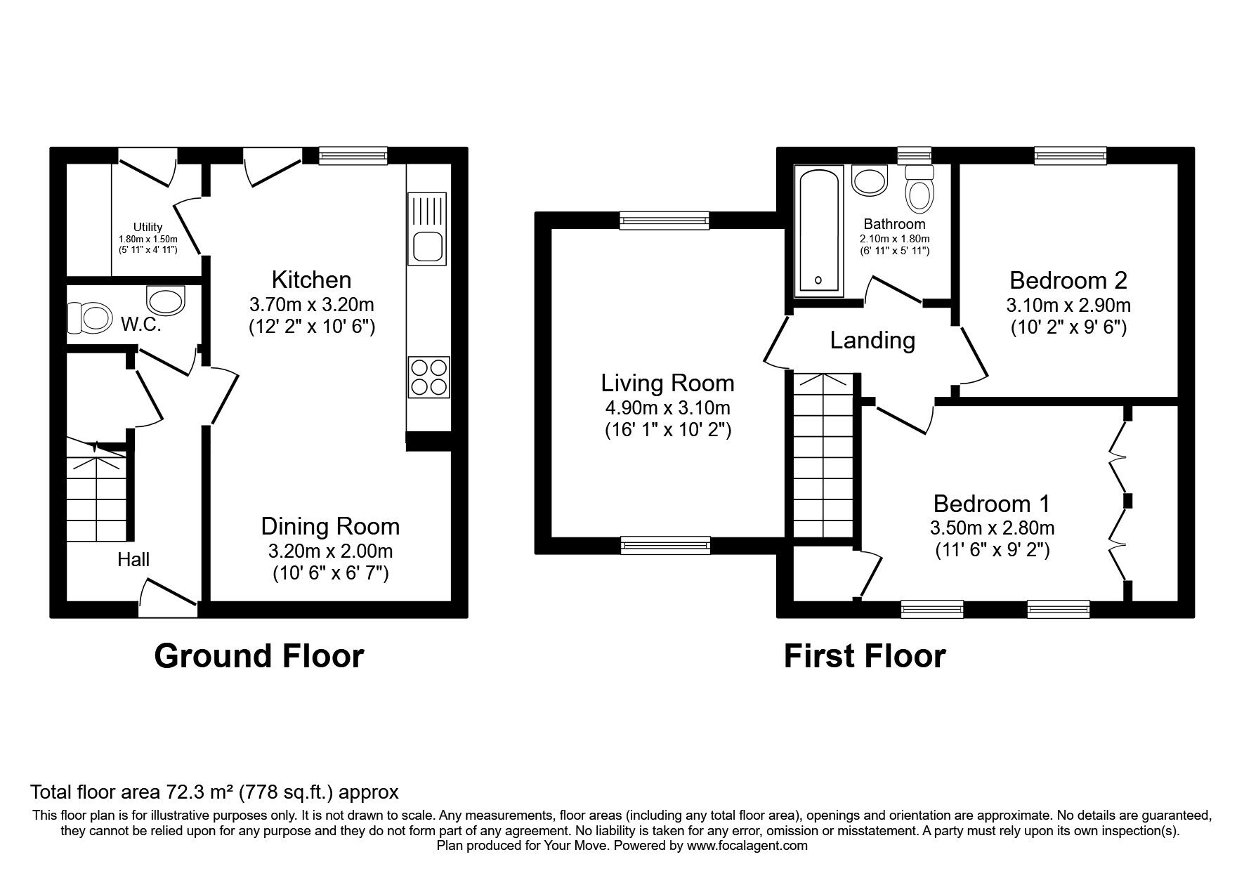 Floorplan of 2 bedroom Mid Terrace House for sale, Maltings Road, Kirkcaldy, Fife, KY1