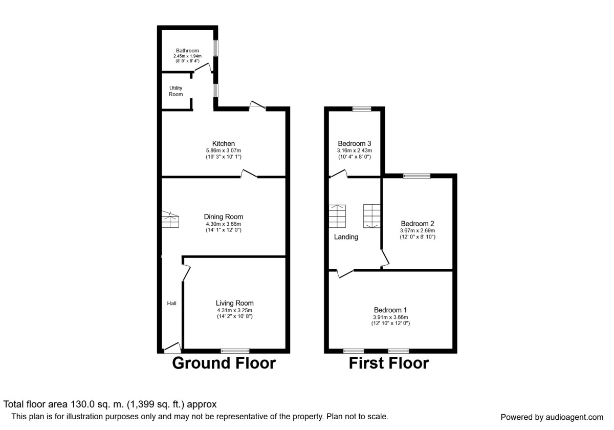 Floorplan of 3 bedroom Mid Terrace House to rent, Wrotham Road, Gravesend, Kent, DA11