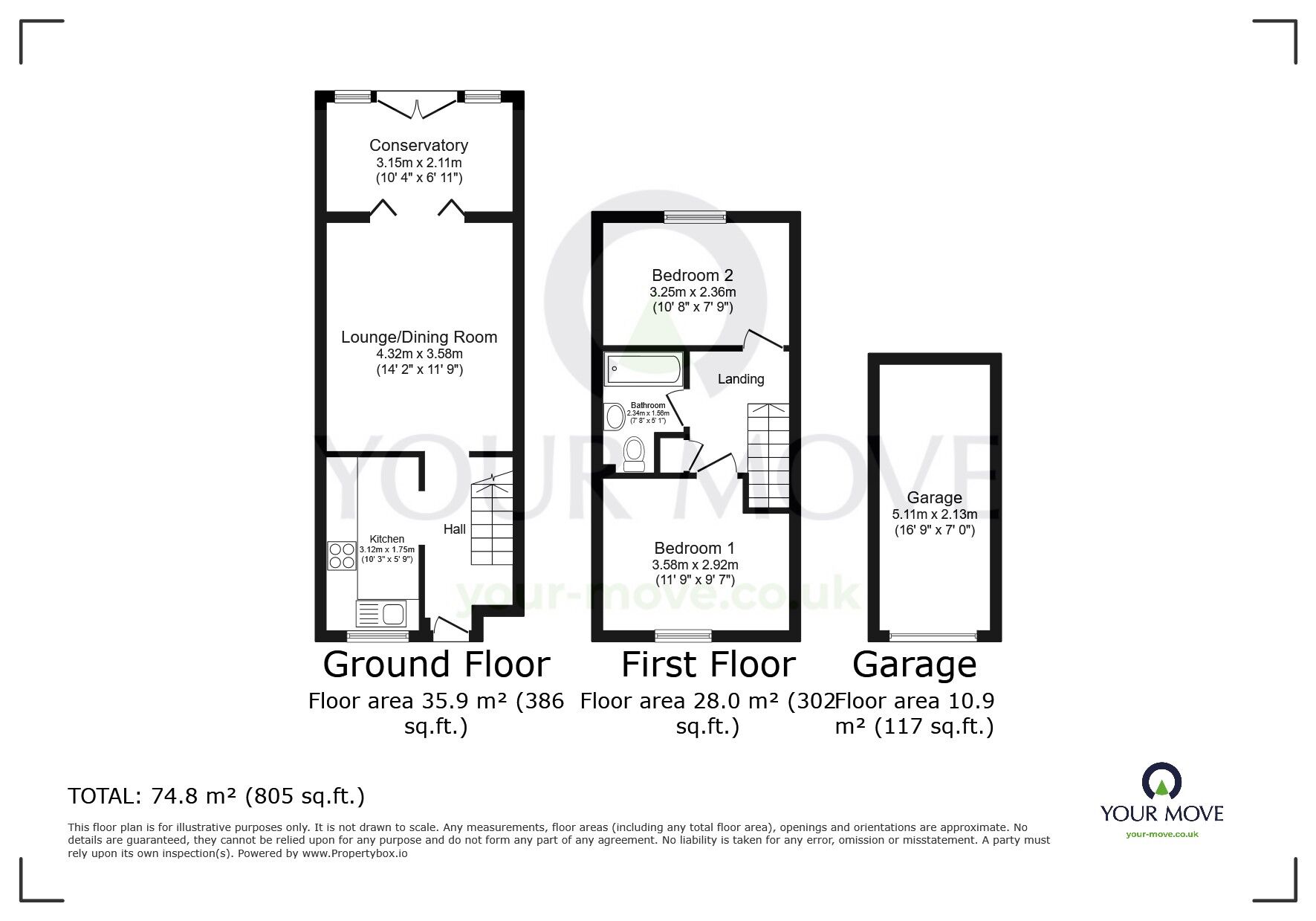 Floorplan of 2 bedroom Mid Terrace House for sale, Ruffets Wood, Gravesend, Kent, DA12