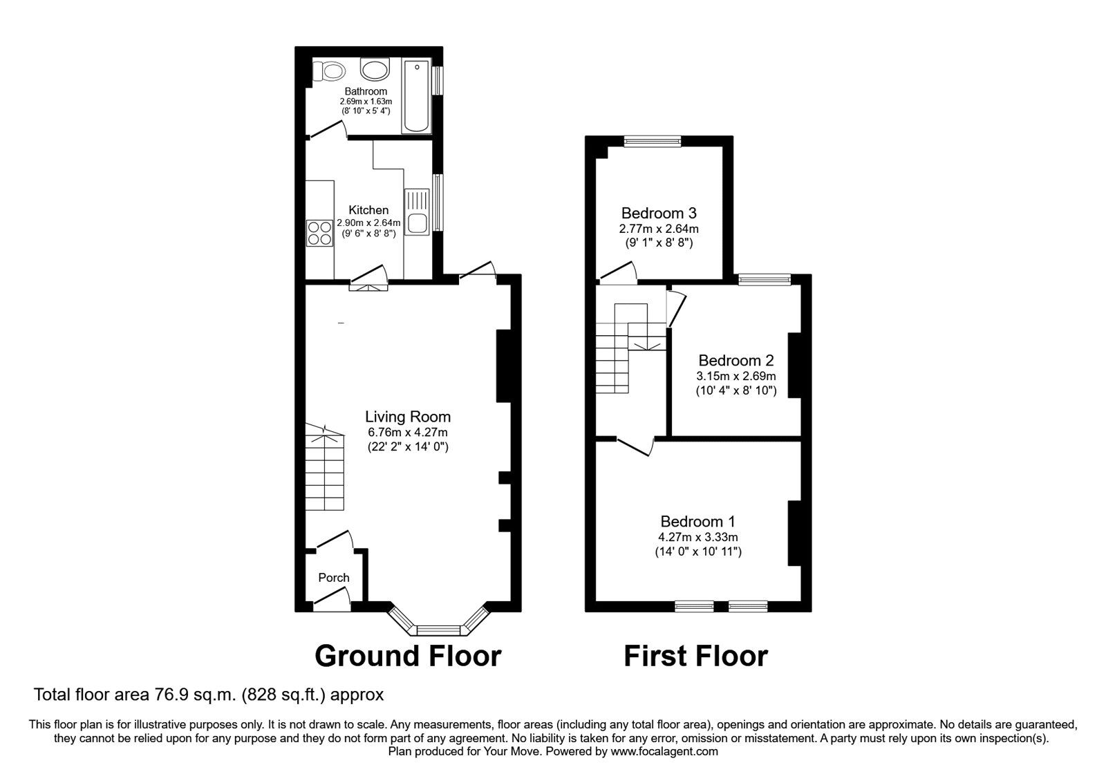 Floorplan of 3 bedroom Mid Terrace House to rent, Portland Avenue, Gravesend, Kent, DA12