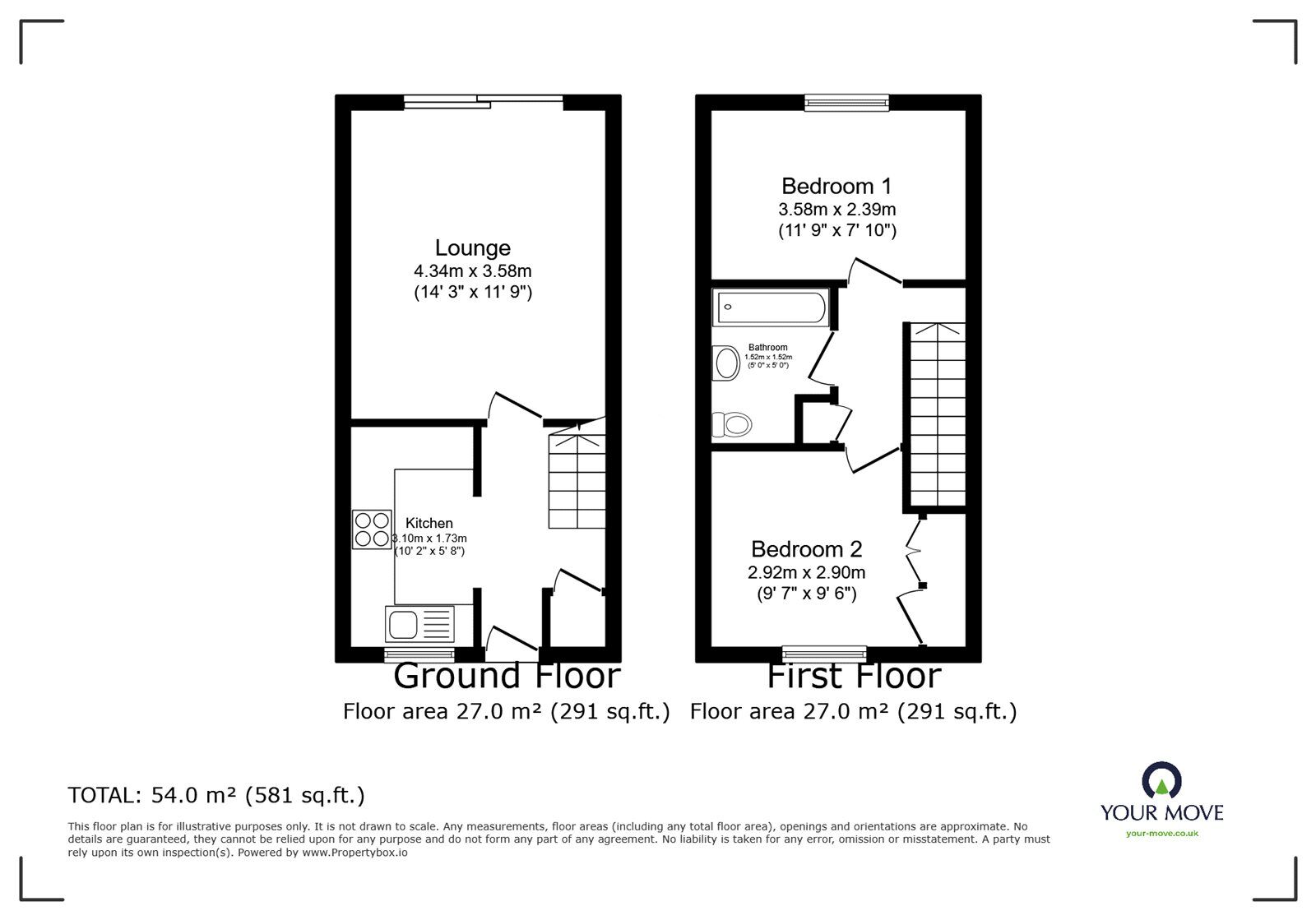 Floorplan of 2 bedroom Mid Terrace House to rent, Ruffets Wood, Gravesend, Kent, DA12