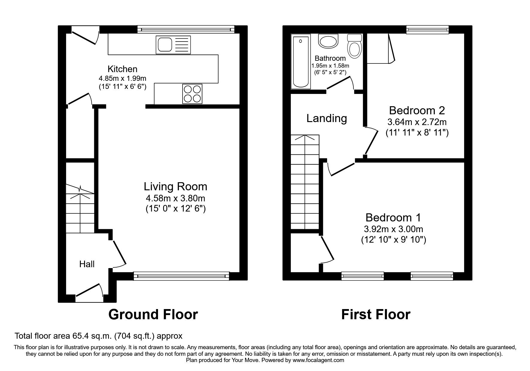 Floorplan of 2 bedroom Mid Terrace House to rent, Baronhall Drive, Blantyre, Glasgow, G72