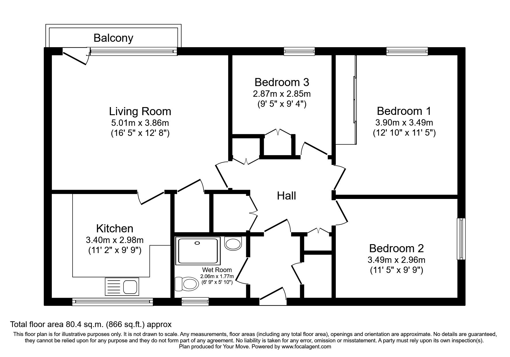 Floorplan of 3 bedroom  Flat for sale, Bellshill Road, Motherwell, North Lanarkshire, ML1