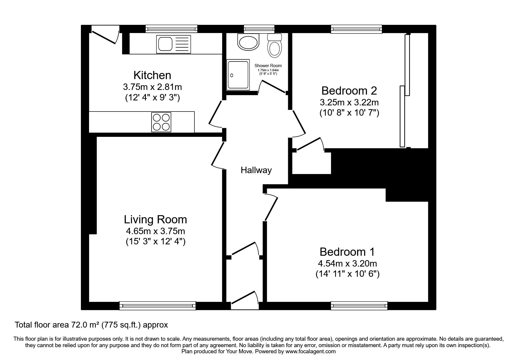 Floorplan of 2 bedroom  Flat for sale, Kilbrennan Drive, Motherwell, North Lanarkshire, ML1