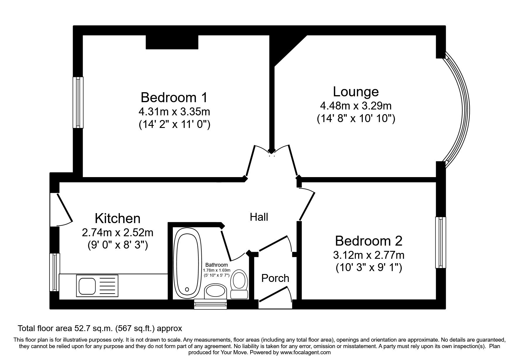 Floorplan of 2 bedroom Semi Detached Bungalow to rent, Old Harrow Road, St. Leonards-On-Sea, East Sussex, TN37