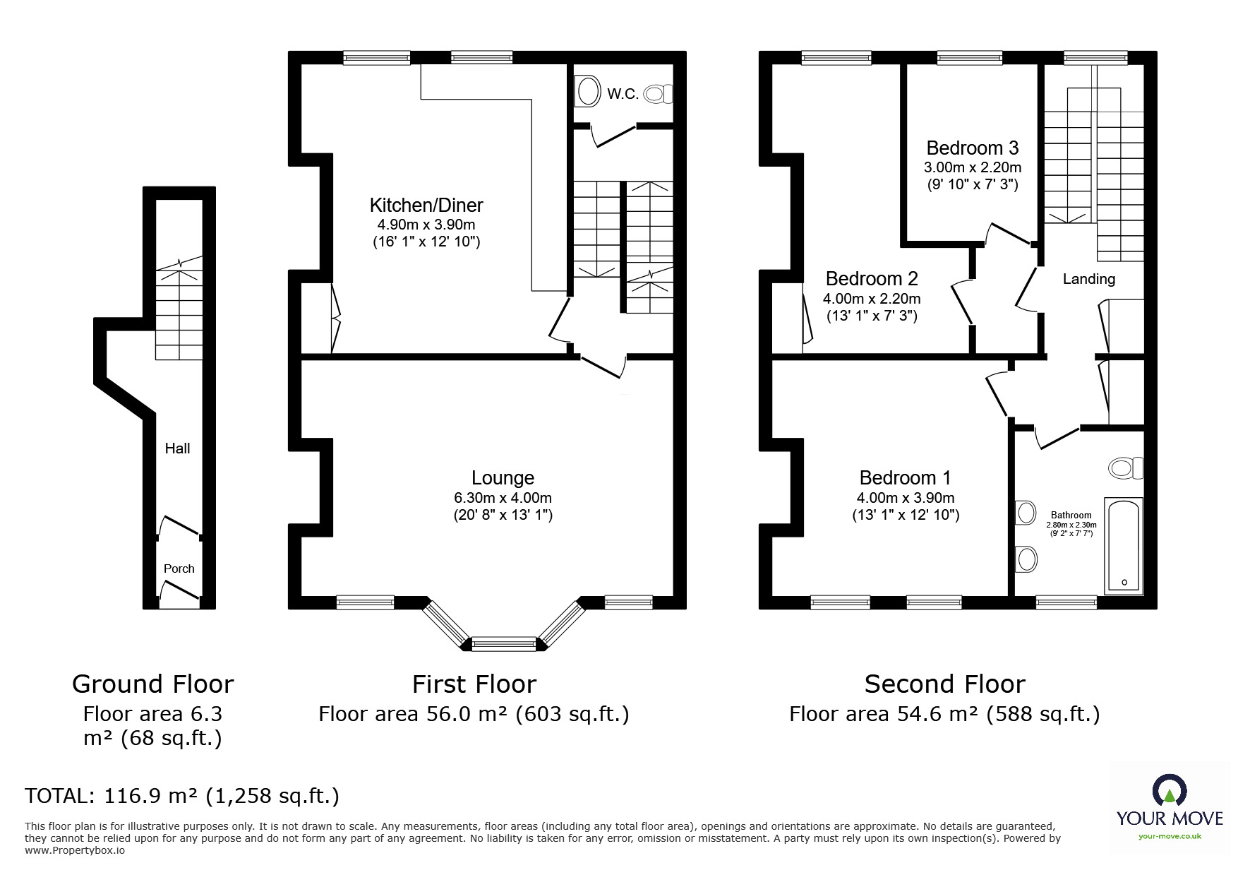 Floorplan of 3 bedroom  Flat for sale, St. Georges Road, Hastings, East Sussex, TN34