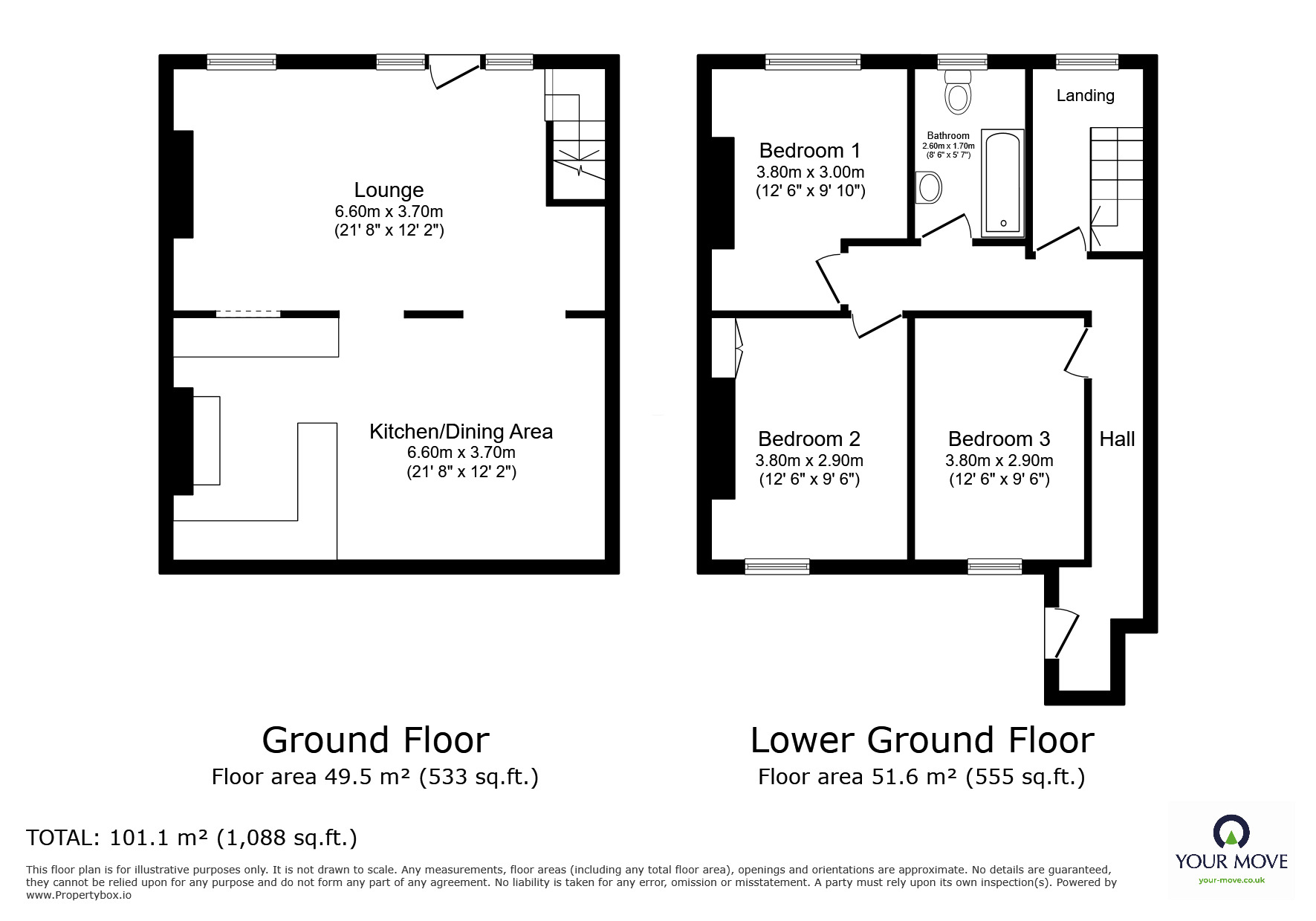 Floorplan of 3 bedroom  Flat for sale, St. Georges Road, Hastings, East Sussex, TN34