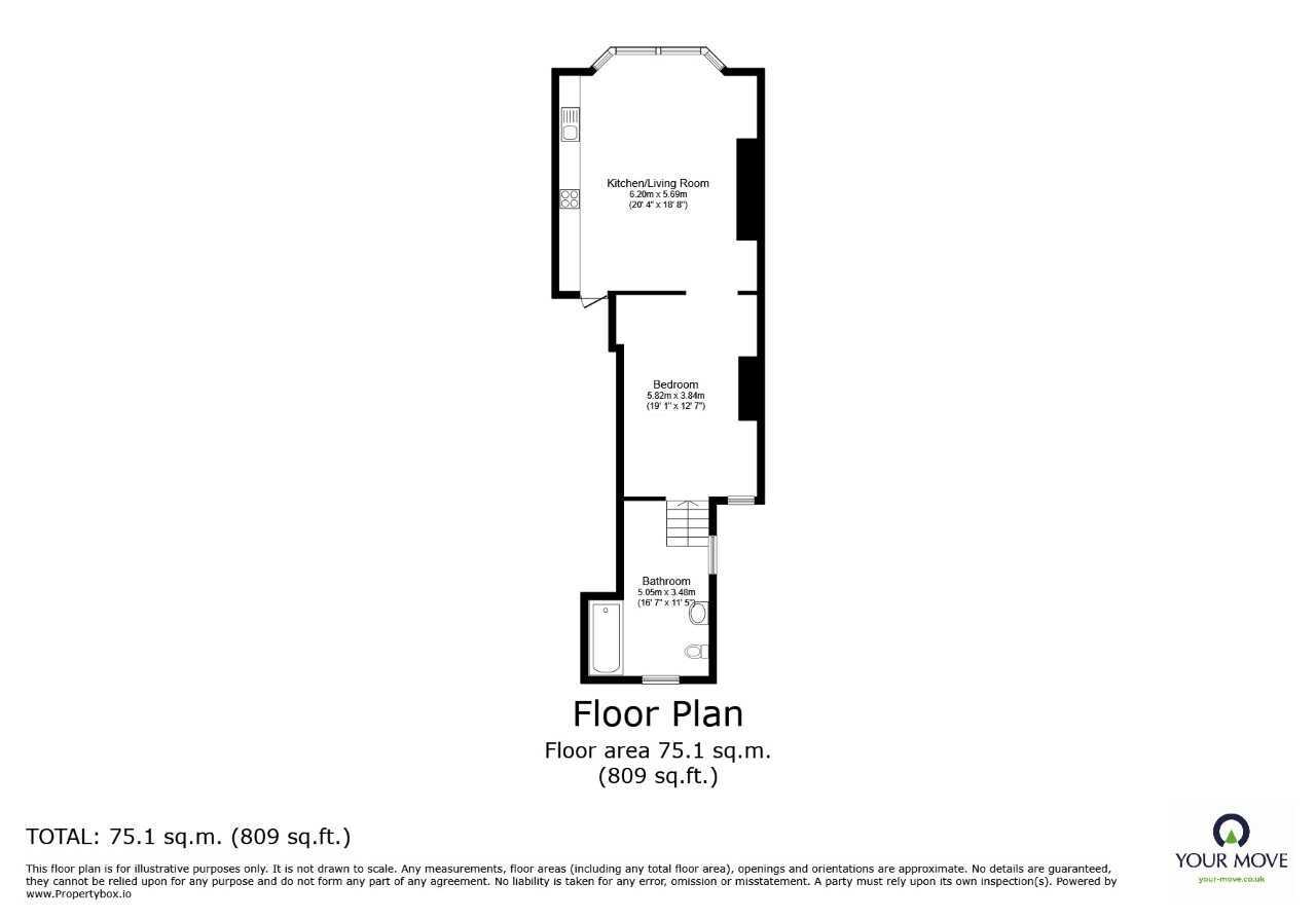 Floorplan of 1 bedroom Mid Terrace Flat for sale, Grosvenor Gardens, St. Leonards-on-Sea, East Sussex, TN38