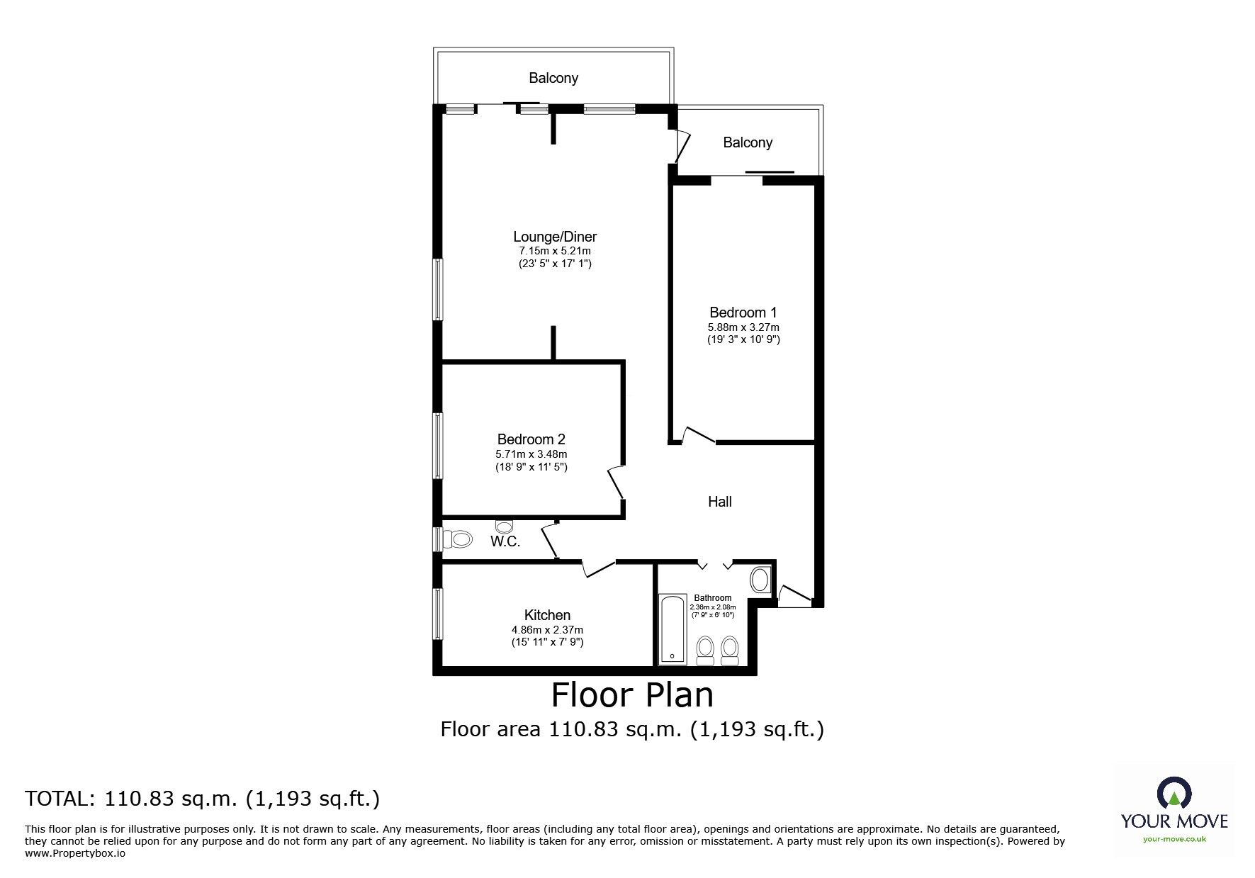 Floorplan of 2 bedroom  Flat for sale, St. Thomas, West Parade, East Sussex, TN39