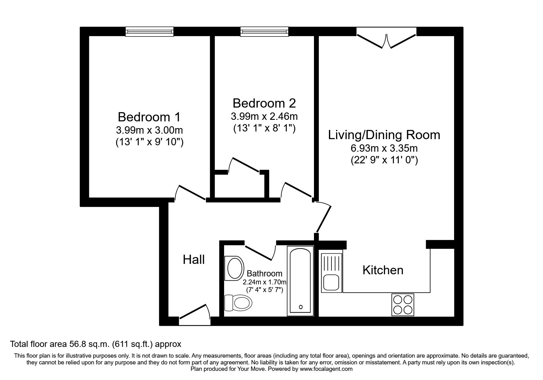 Floorplan of 2 bedroom  Flat to rent, The Ridge, Hastings, East Sussex, TN34