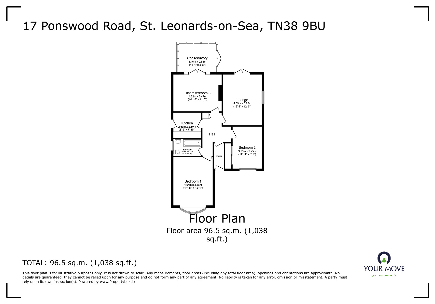 Floorplan of 3 bedroom Detached Bungalow for sale, Ponswood Road, St. Leonards-on-Sea, East Sussex, TN38