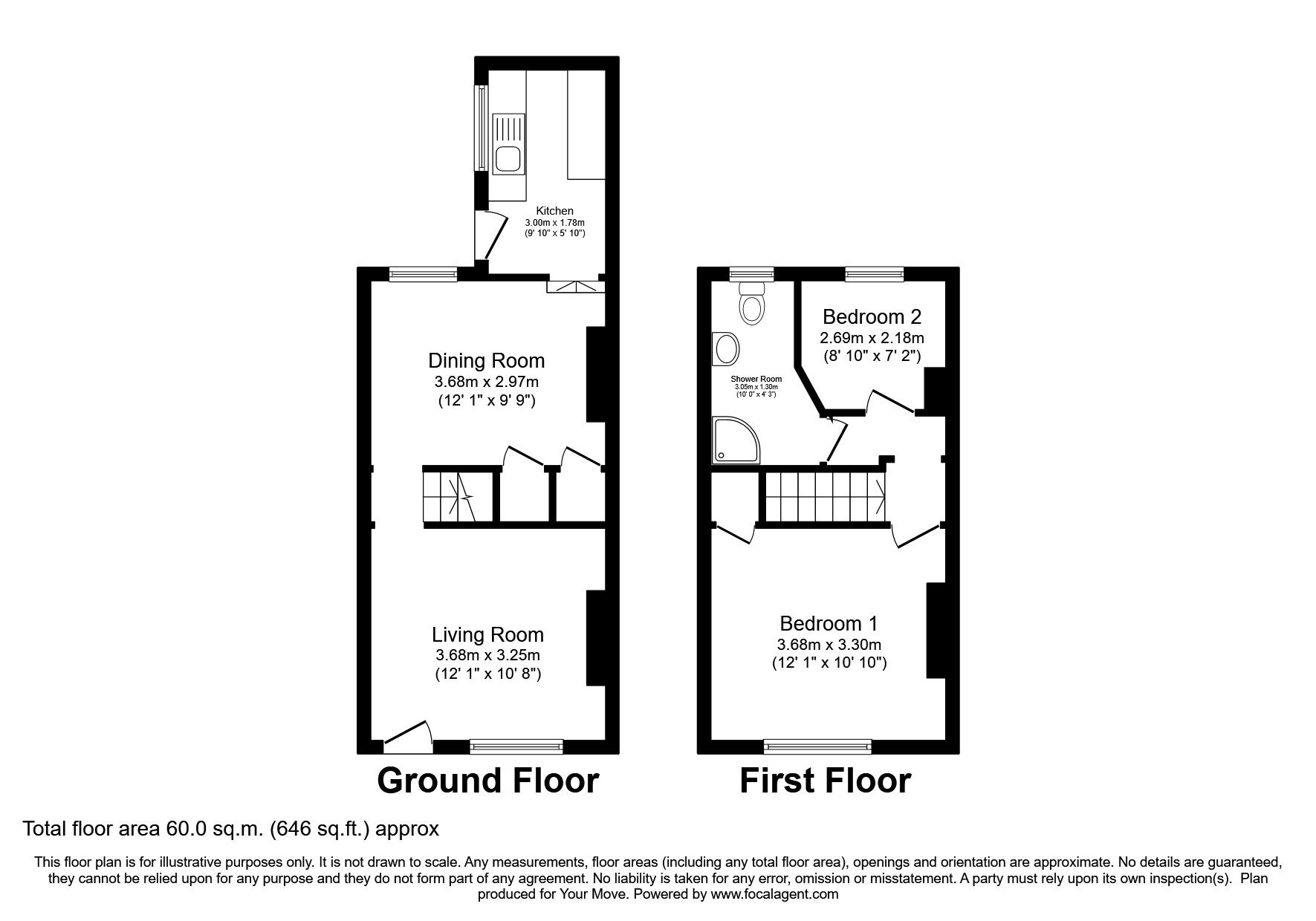 Floorplan of 2 bedroom Mid Terrace House for sale, Sandown Road, Hastings, East Sussex, TN35