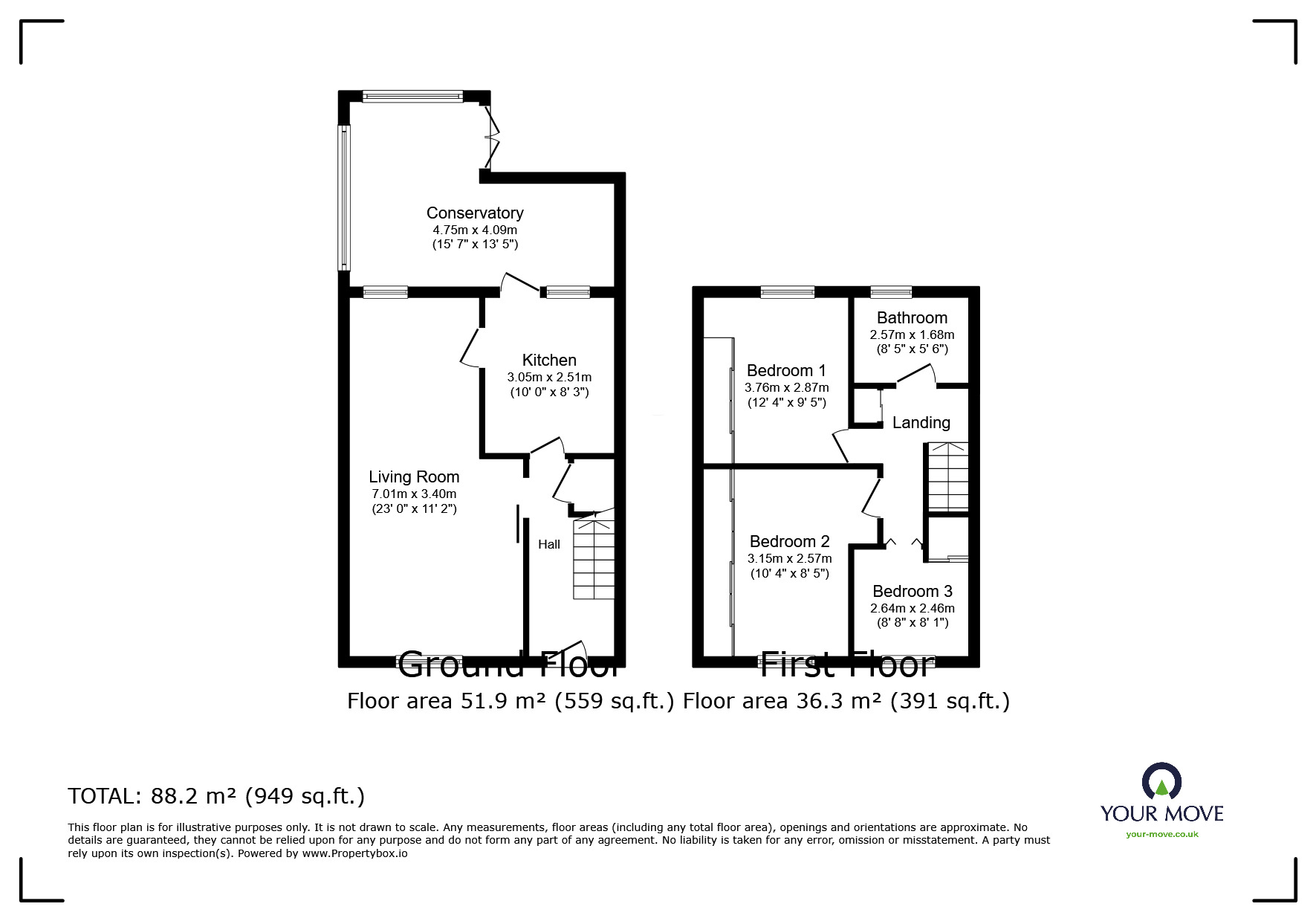 Floorplan of 3 bedroom End Terrace House for sale, Northridge Way, Hemel Hempstead, Hertfordshire, HP1