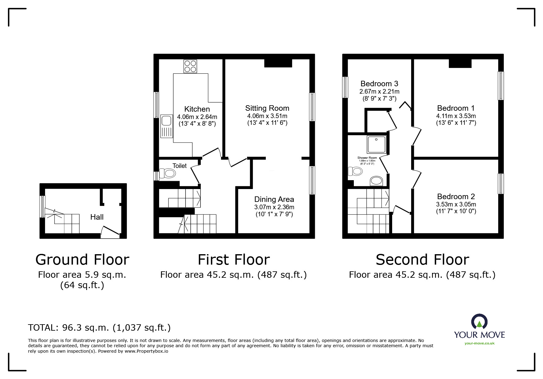 Floorplan of 3 bedroom Mid Terrace Flat for sale, Widmore Drive, Hemel Hempstead, Hertfordshire, HP2