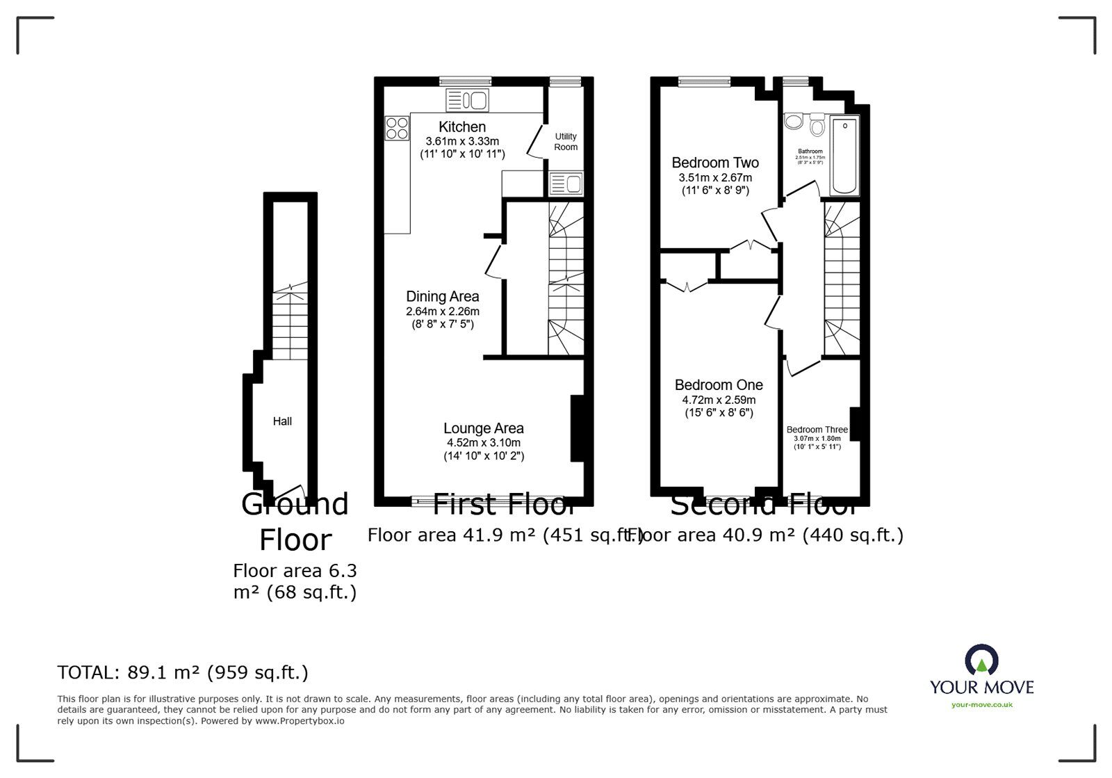 Floorplan of 3 bedroom Mid Terrace Flat to rent, Ebberns Road, Hemel Hempstead, Hertfordshire, HP3