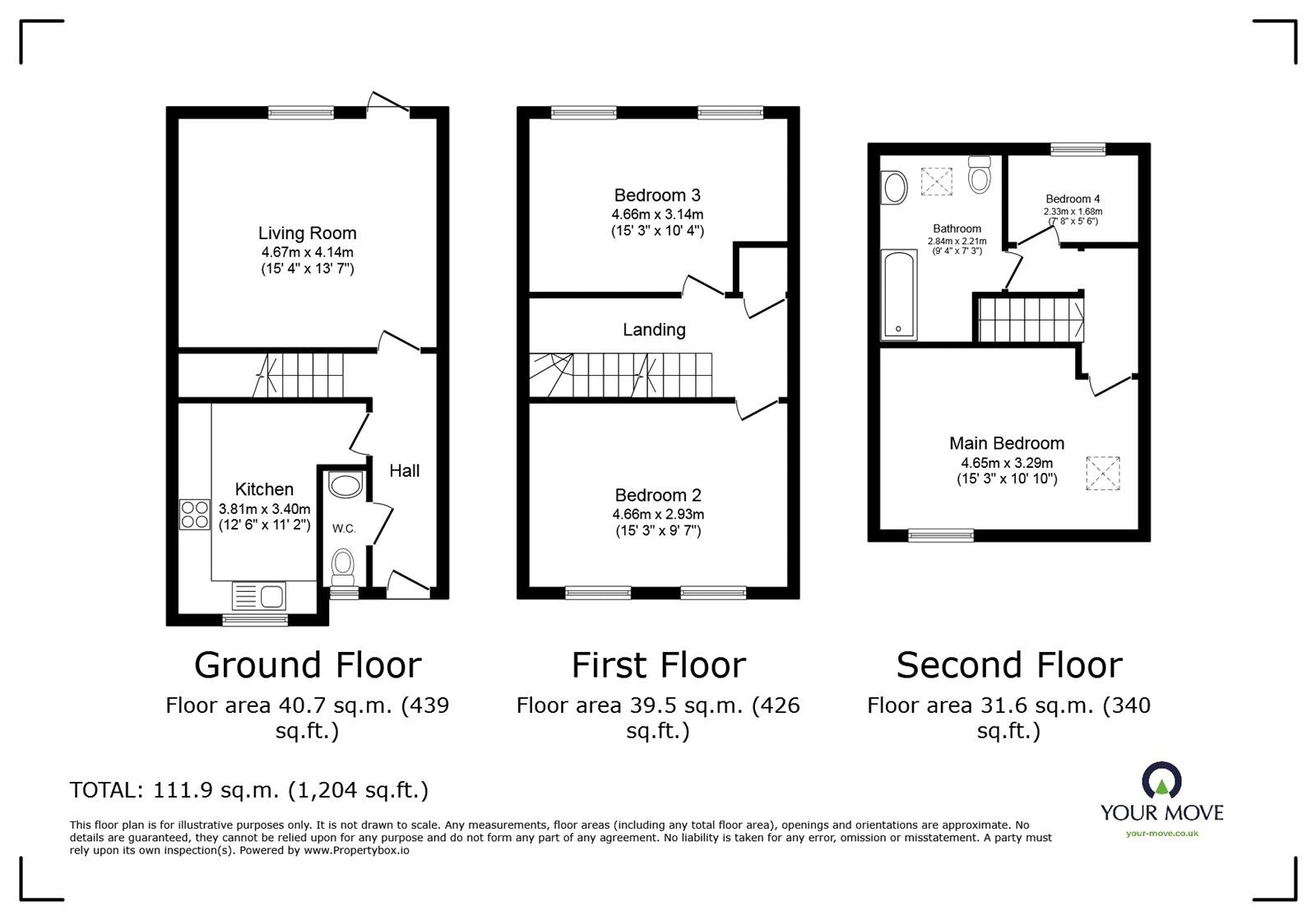 Floorplan of 3 bedroom Mid Terrace House for sale, Langham Close, Hinckley, Leicestershire, LE10