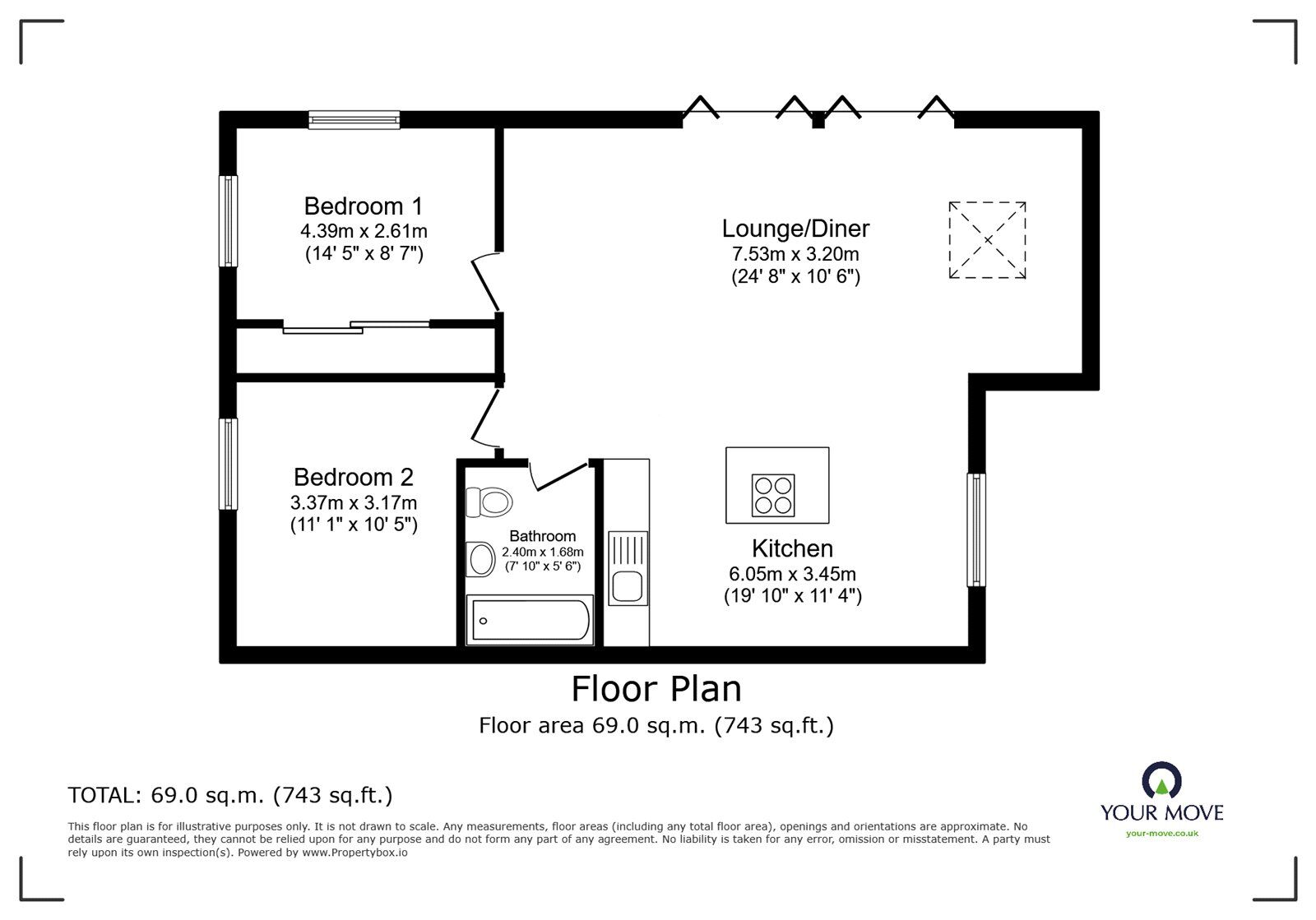 Floorplan of 2 bedroom Semi Detached Bungalow for sale, Hereford Close, Barwell, Leicestershire, LE9