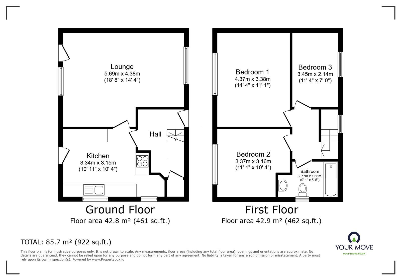 Floorplan of 3 bedroom Semi Detached House for sale, Broughton Road, Stoney Stanton, Leicestershire, LE9