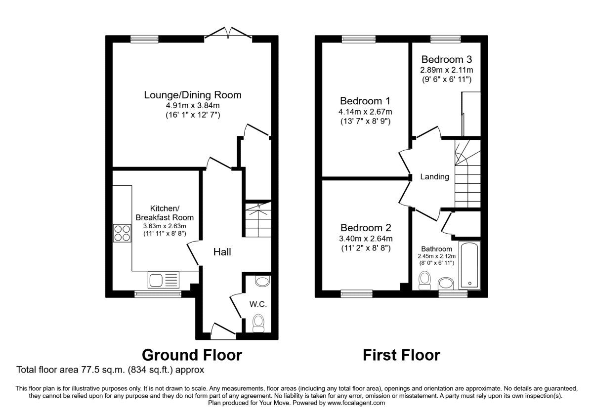 Floorplan of 3 bedroom Semi Detached House for sale, Oronsay Close, Hinckley, Leicestershire, LE10