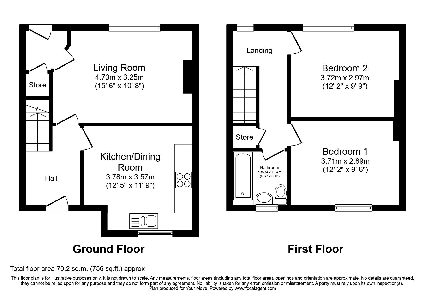 Floorplan of 2 bedroom End Terrace House to rent, Nene Road, Henlow, Bedfordshire, SG16