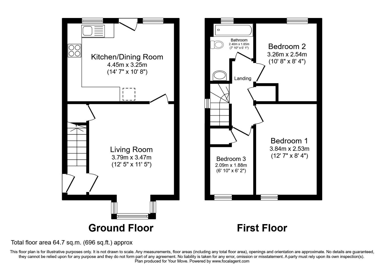 Floorplan of 3 bedroom Mid Terrace House to rent, Perrymead, Luton, LU2