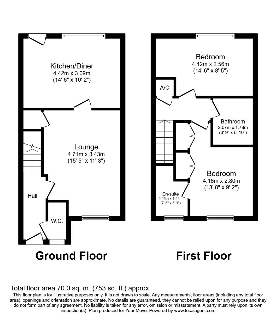 Floorplan of 2 bedroom Mid Terrace House to rent, The Beacons, Stevenage, Hertfordshire, SG1