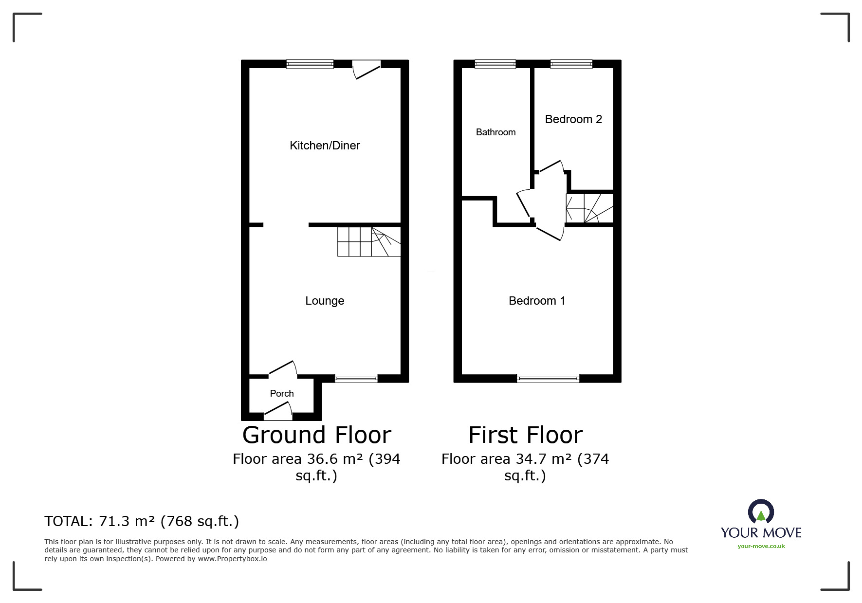 Floorplan of 2 bedroom Mid Terrace House to rent, Cromer Way, Luton, Bedfordshire, LU2