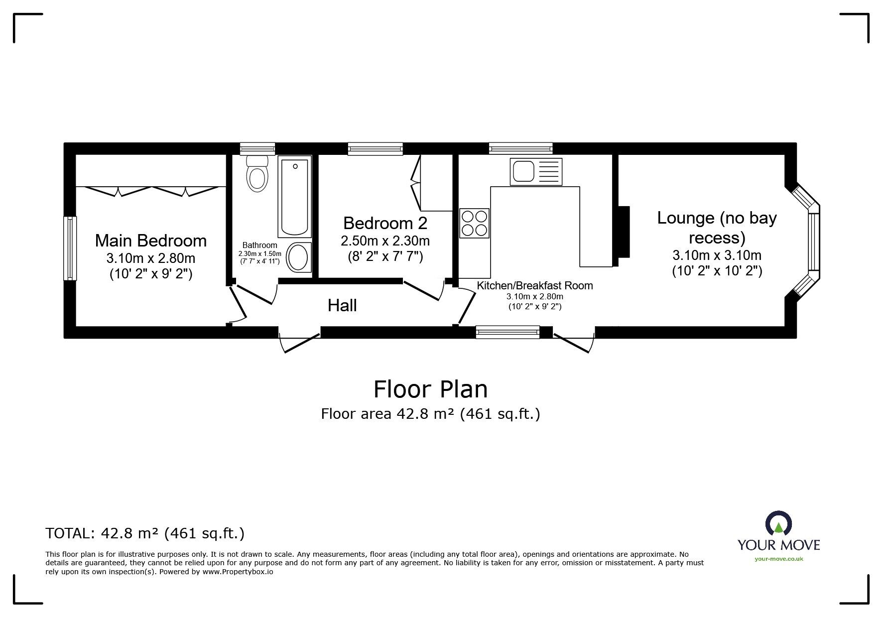 Floorplan of 2 bedroom Detached Bungalow for sale, Hoo Marina Park, Vicarage Lane, Rochester, ME3