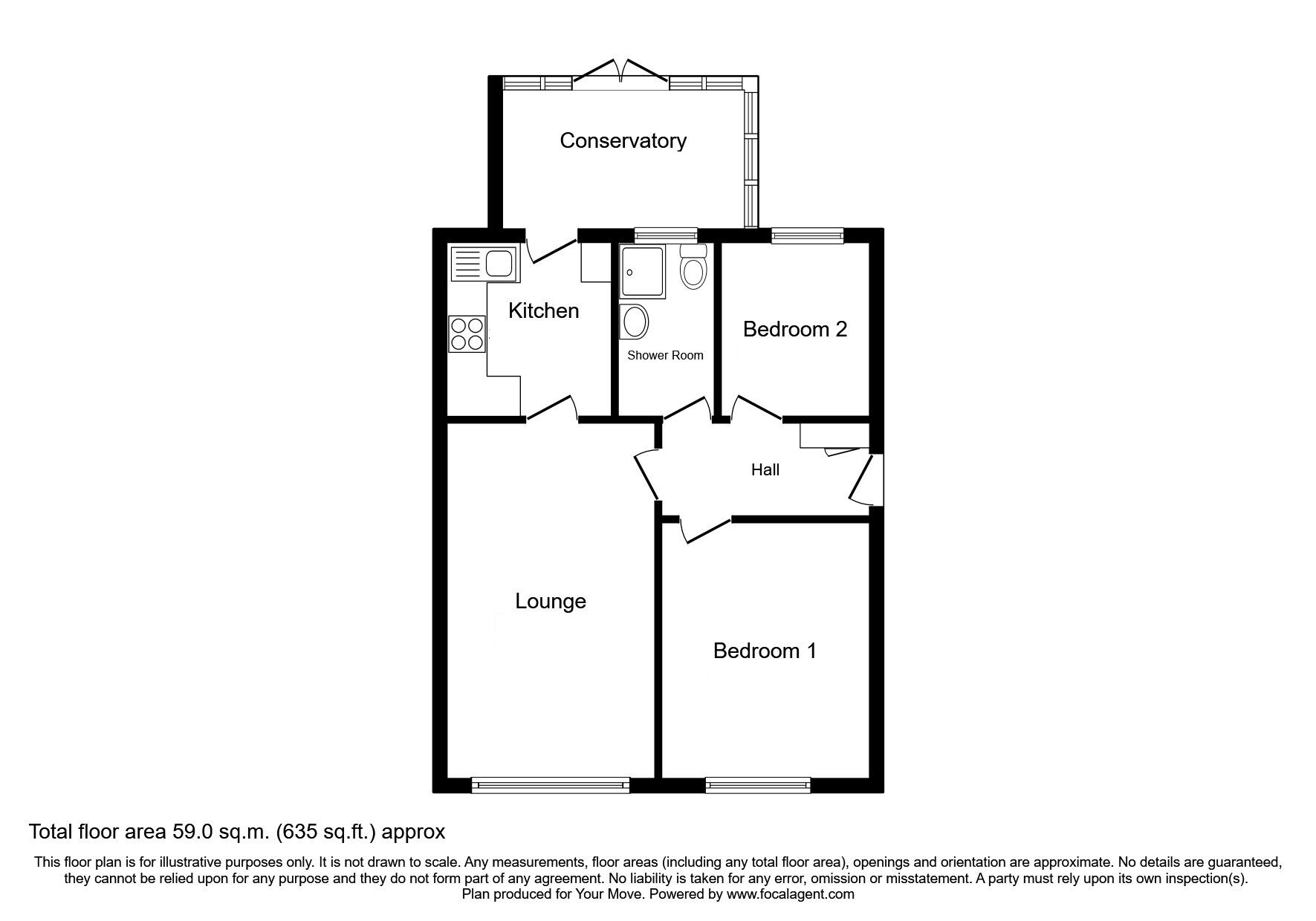 Floorplan of 2 bedroom Semi Detached Bungalow to rent, Queen Elizabeth Way, Ilkeston, Derbyshire, DE7